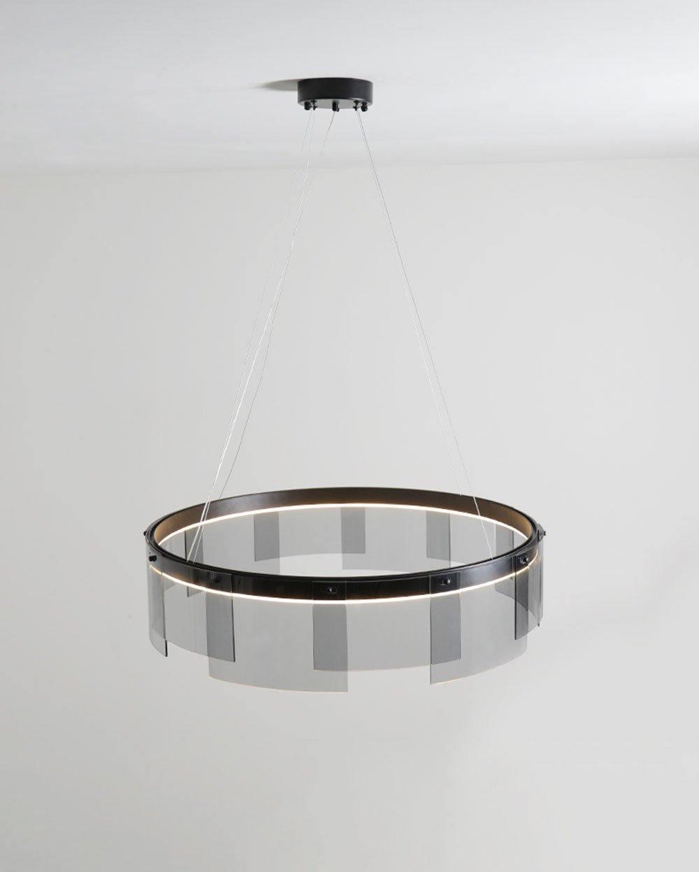 Lustra Chandelier LED Ring Black Glass Modern - Letslighting