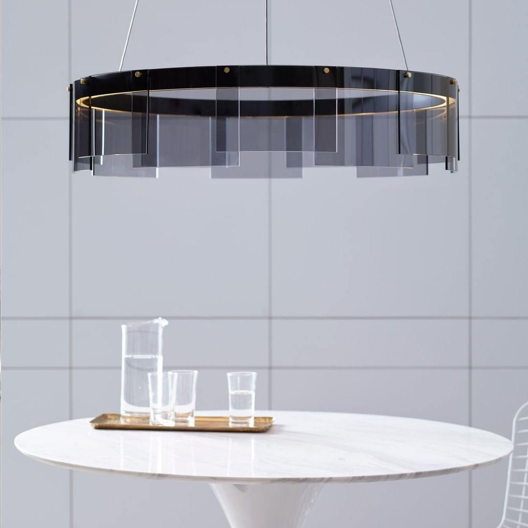 Lustra Chandelier LED Ring Black Glass Modern - Letslighting