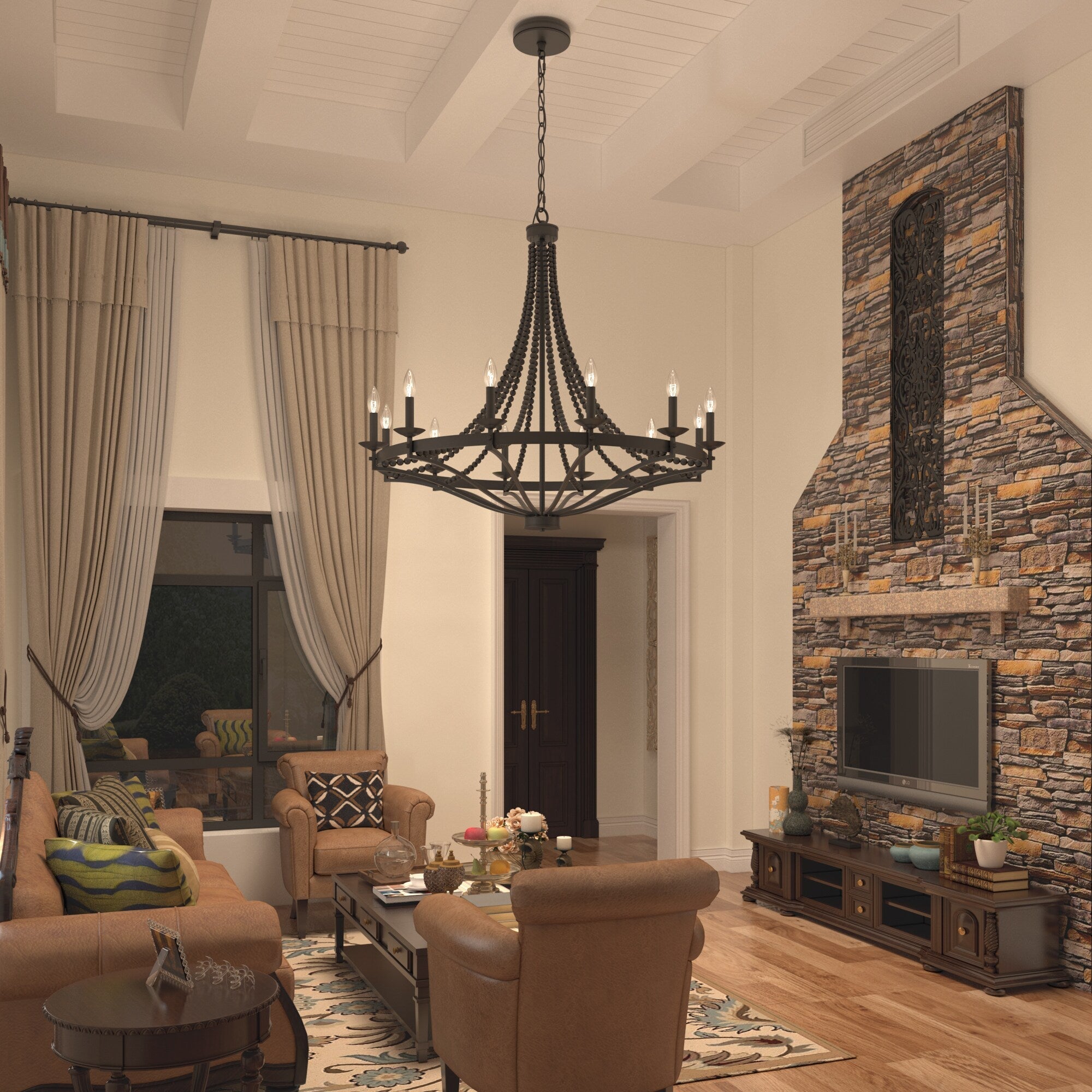 Isoren Vintage Industrial Wooden Metal Chandelier - Lamp Copper