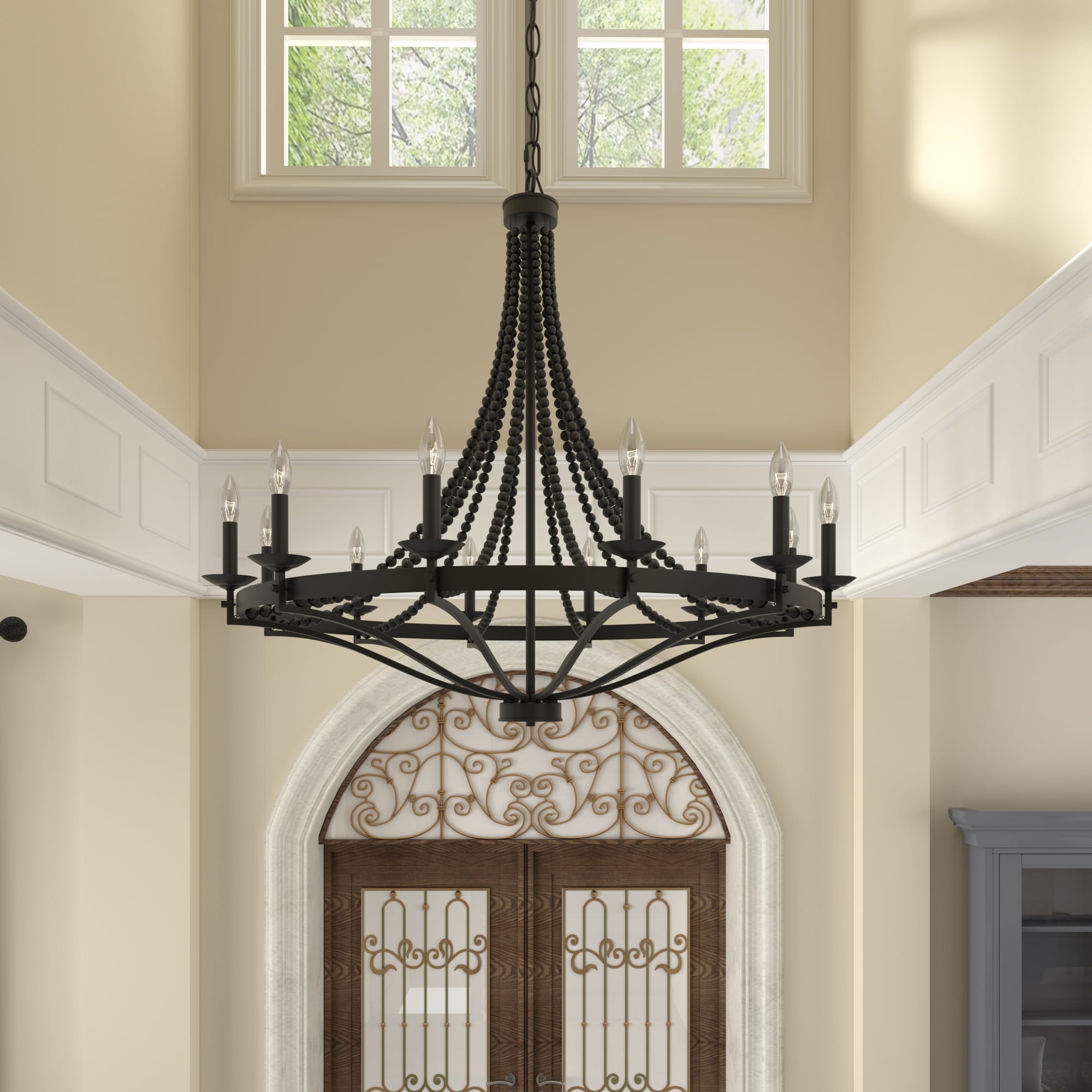 Isoren Vintage Industrial Wooden Metal Chandelier - Lamp Copper