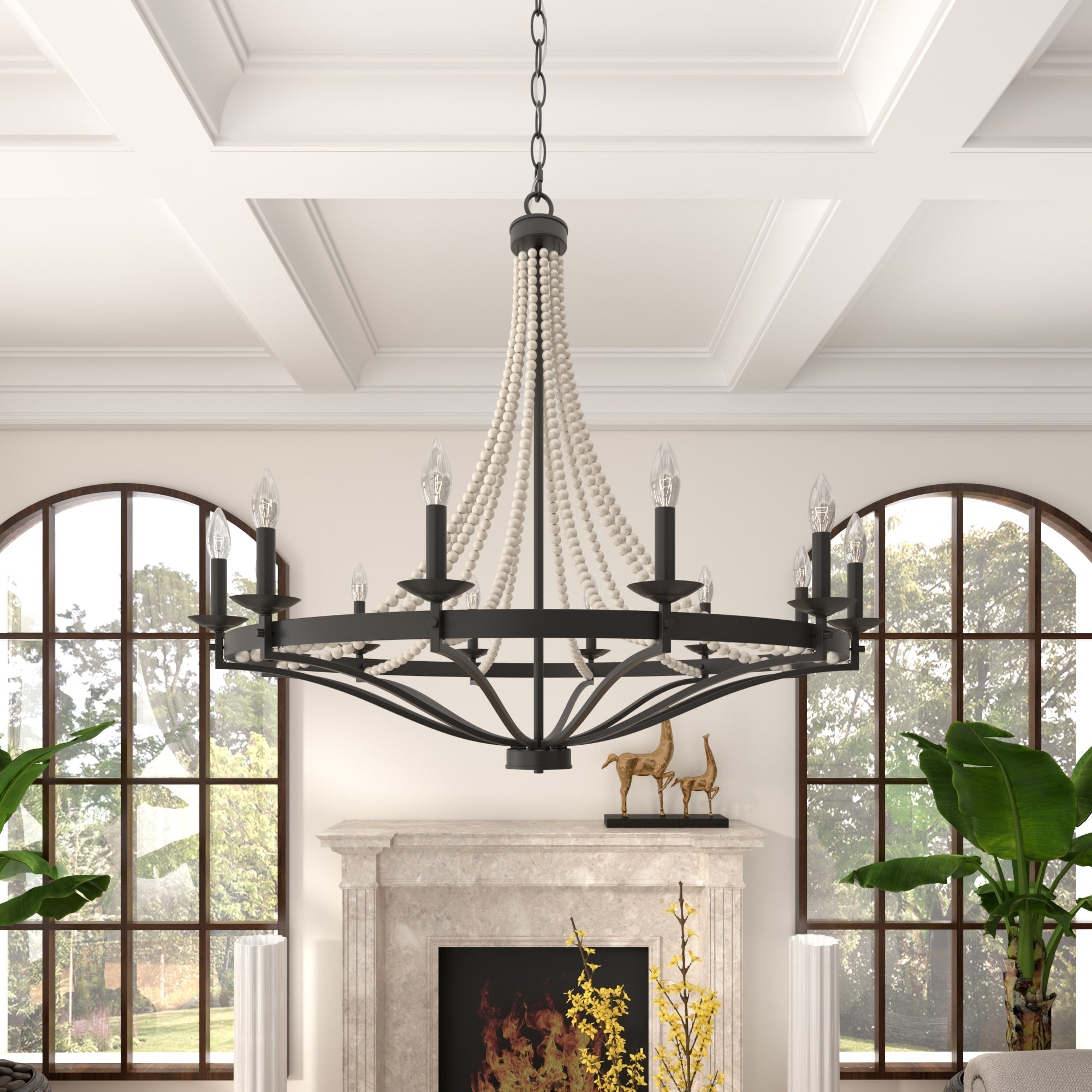 Isoren Vintage Industrial Wooden Metal Chandelier - Lamp Copper
