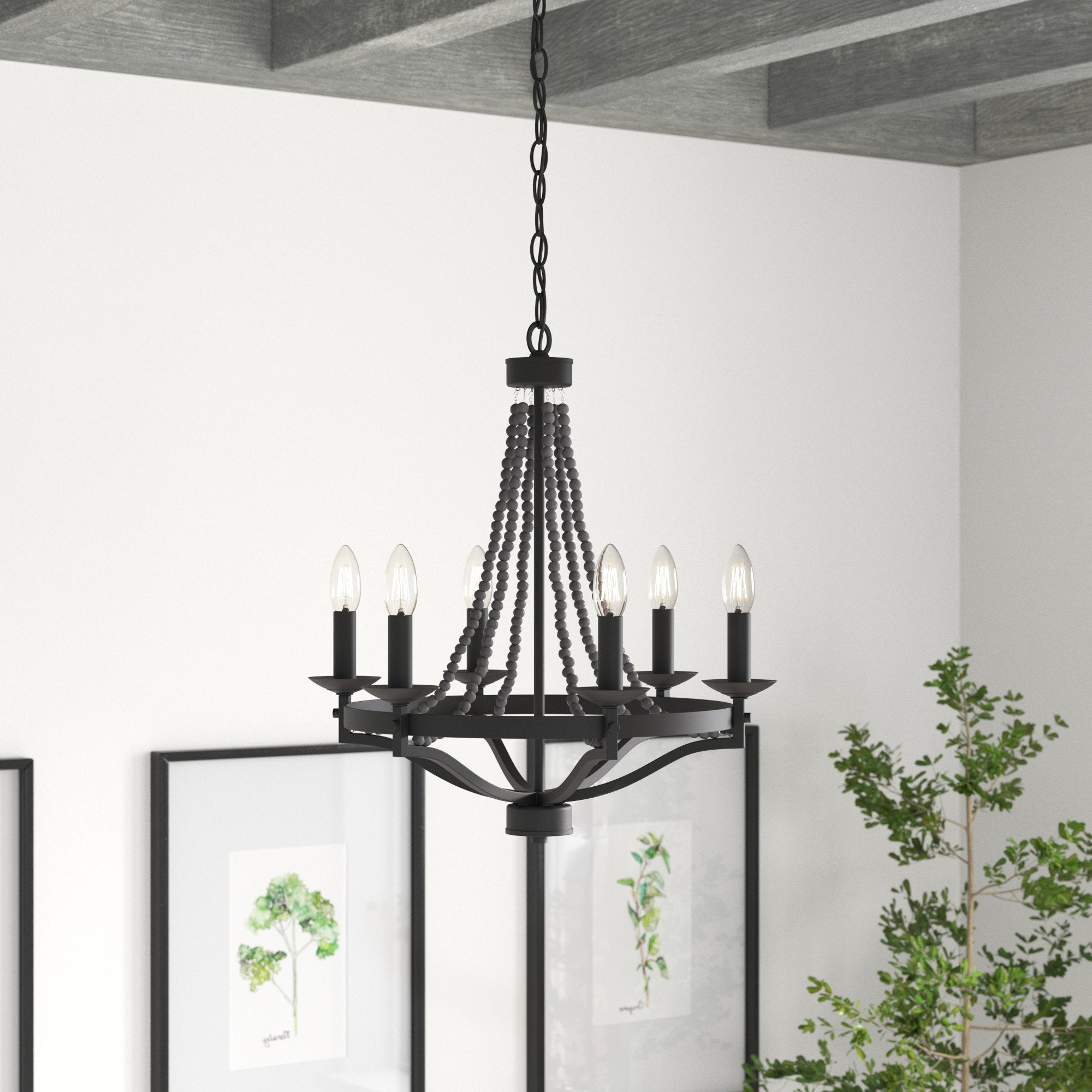 Isoren Vintage Industrial Wooden Metal Chandelier - Lamp Copper
