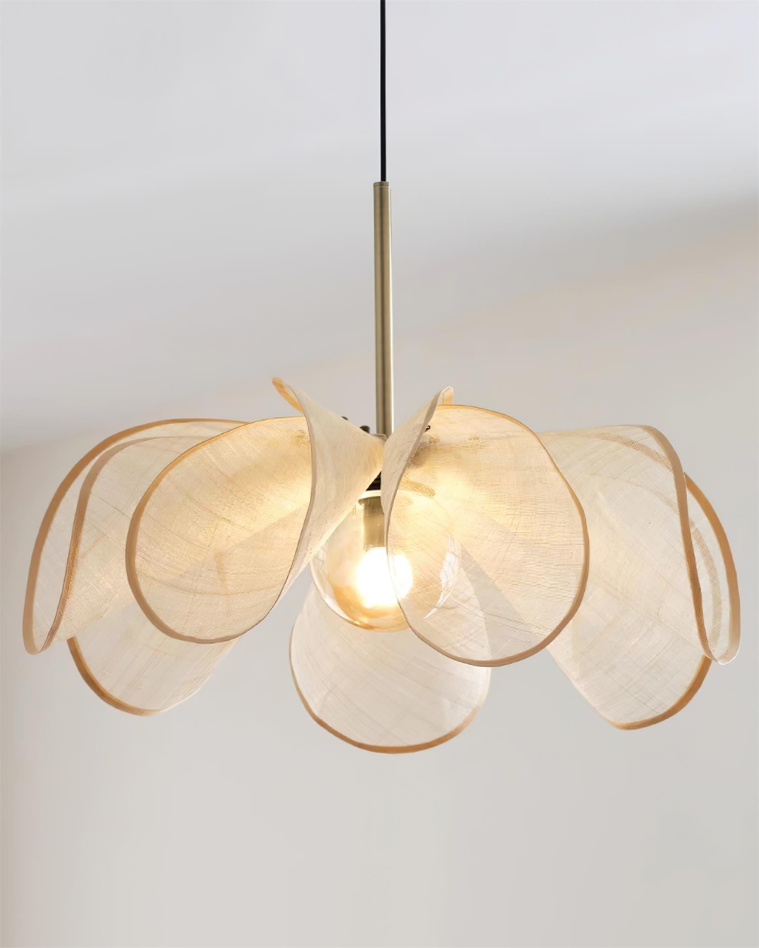 Pendant Lamp Petal Plant Fiber Shade Brown Glass Bohemian - Letslighting