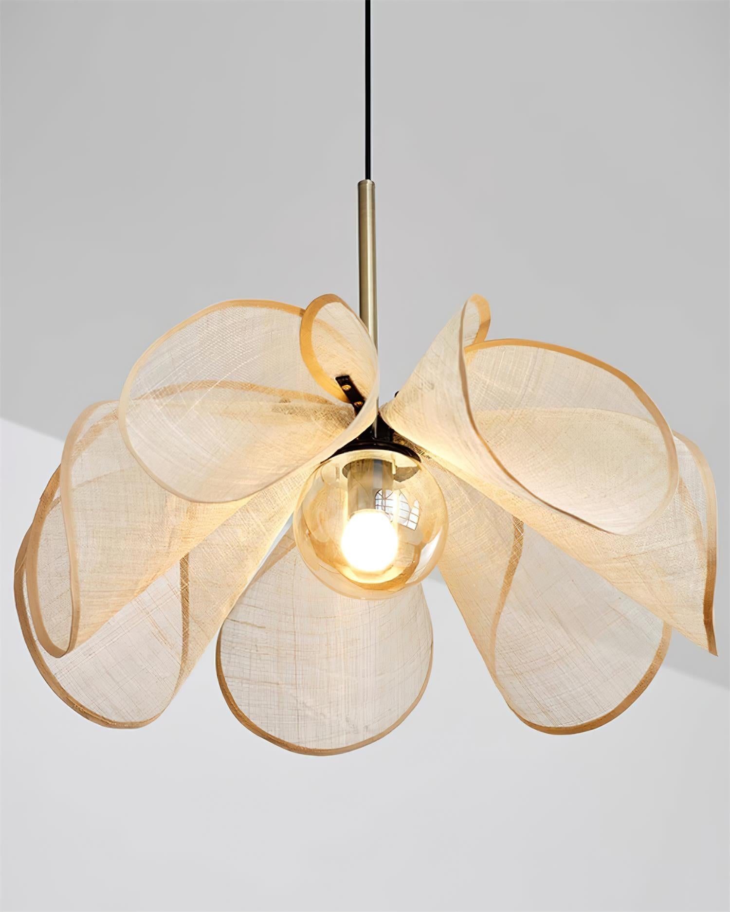 Pendant Lamp Petal Plant Fiber Shade Brown Glass Bohemian - Letslighting