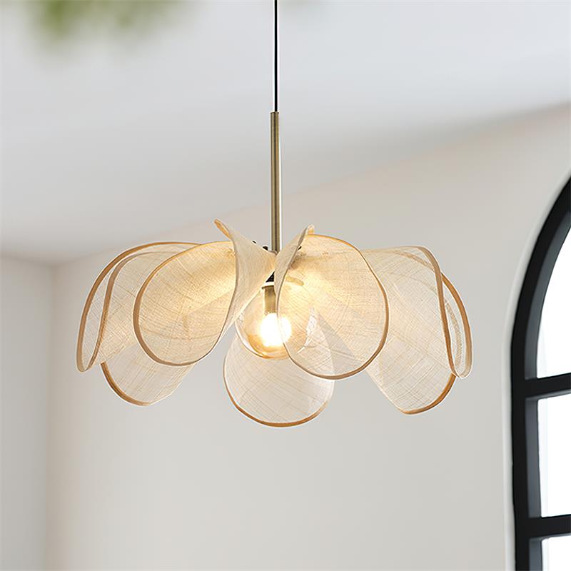 Pendant Lamp Petal Plant Fiber Shade Brown Glass Bohemian - Letslighting