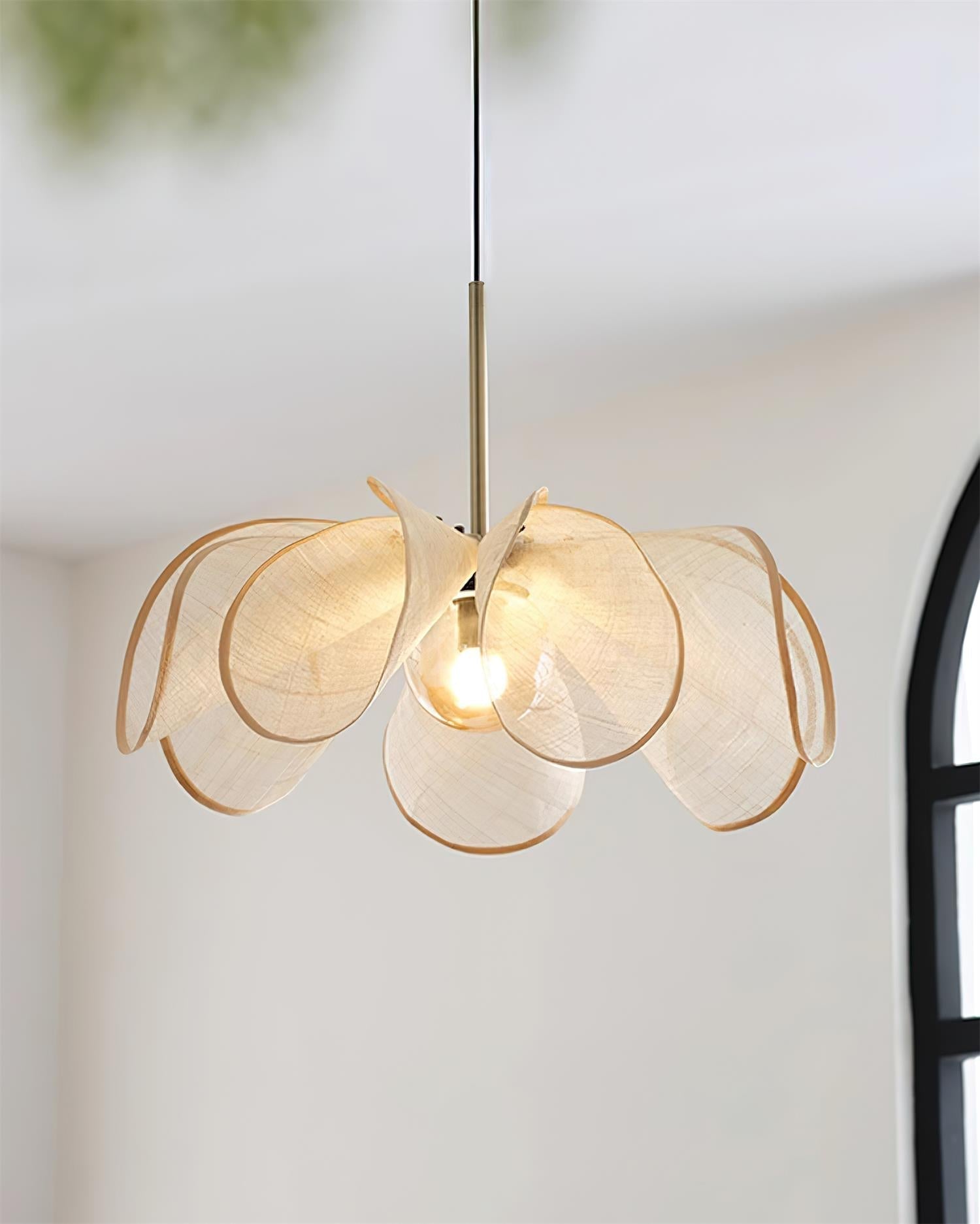 Pendant Lamp Petal Plant Fiber Shade Brown Glass Bohemian - Letslighting