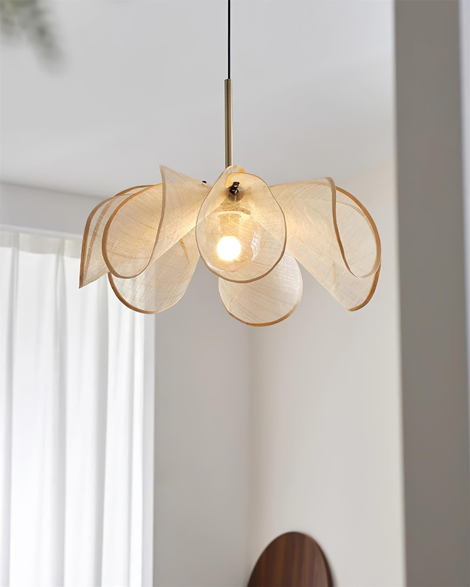 Pendant Lamp Petal Plant Fiber Shade Brown Glass Bohemian - Letslighting