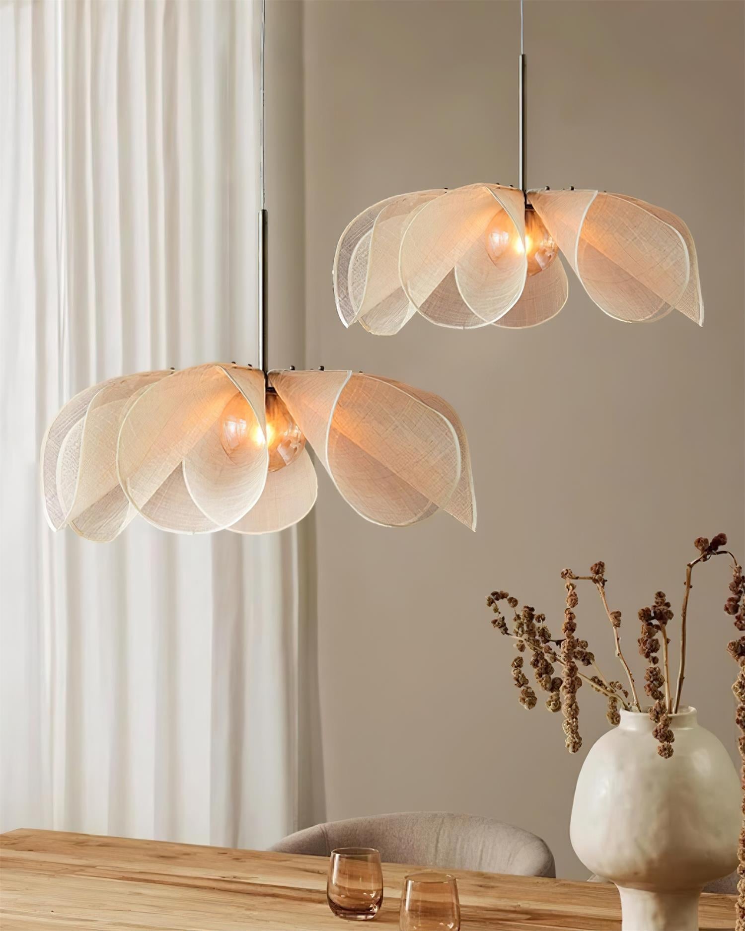 Pendant Lamp Petal Plant Fiber Shade Brown Glass Bohemian - Letslighting