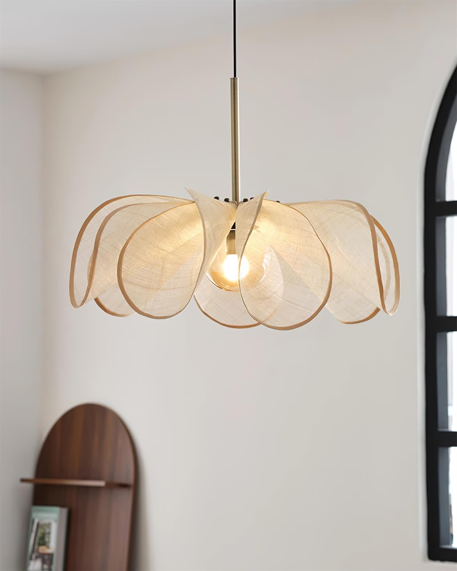 Pendant Lamp Petal Plant Fiber Shade Brown Glass Bohemian - Letslighting