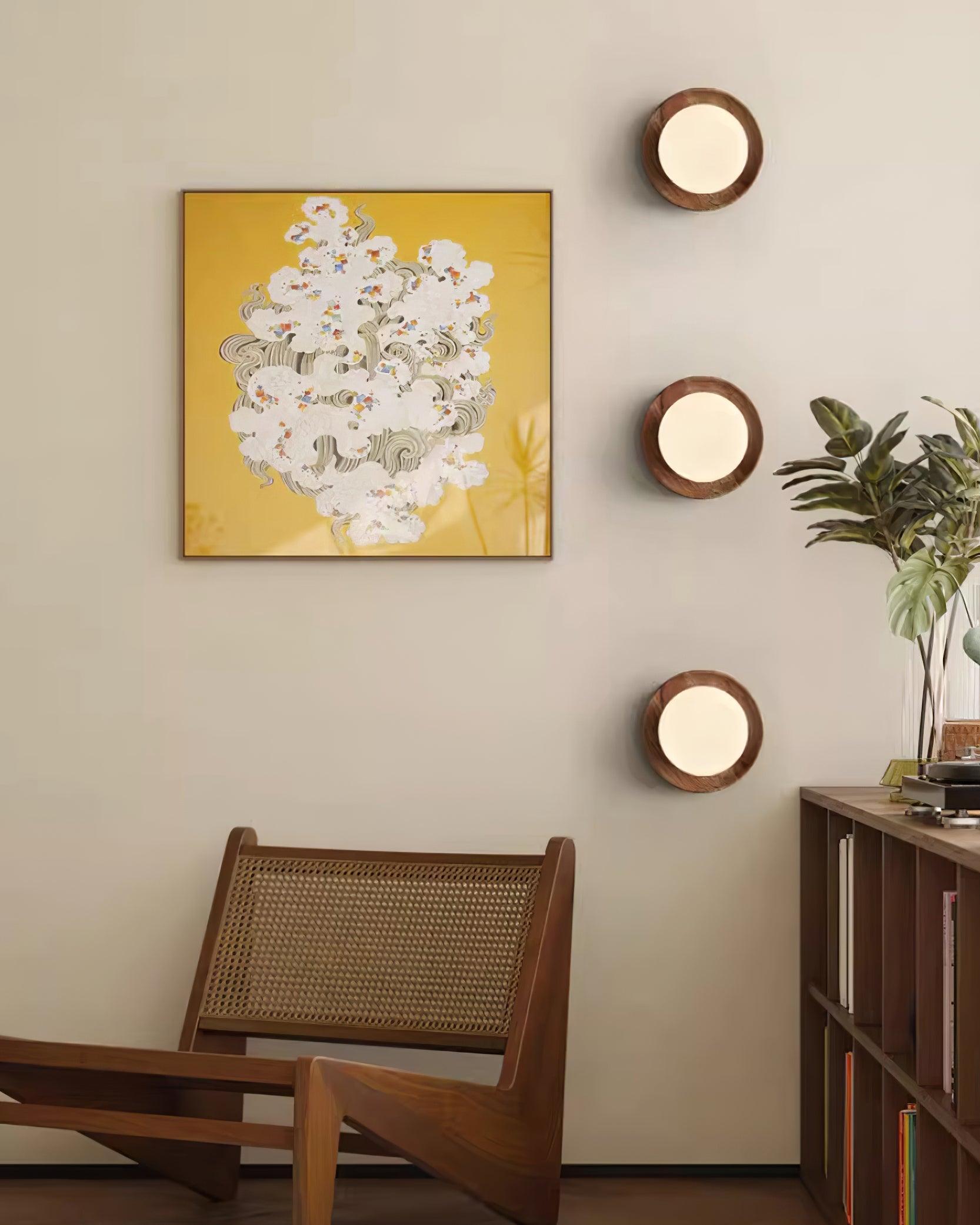 Wall Lamp Metal Body with Wood Rim Minimalist Style - Letslighting