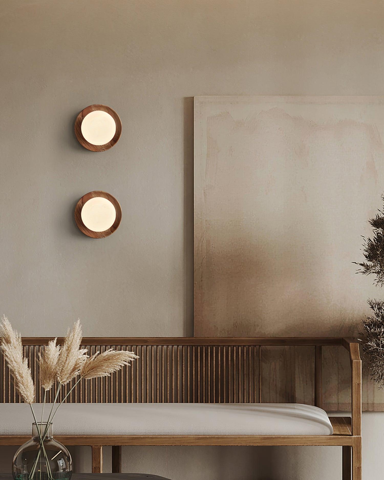 Wall Lamp Metal Body with Wood Rim Minimalist Style - Letslighting