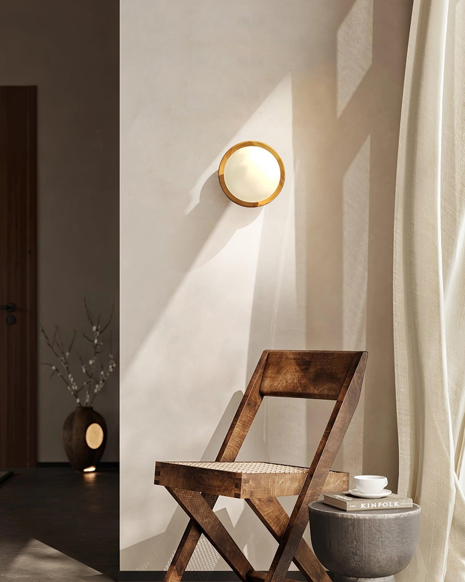 Wall Lamp Metal Body with Wood Rim Minimalist Style - Letslighting