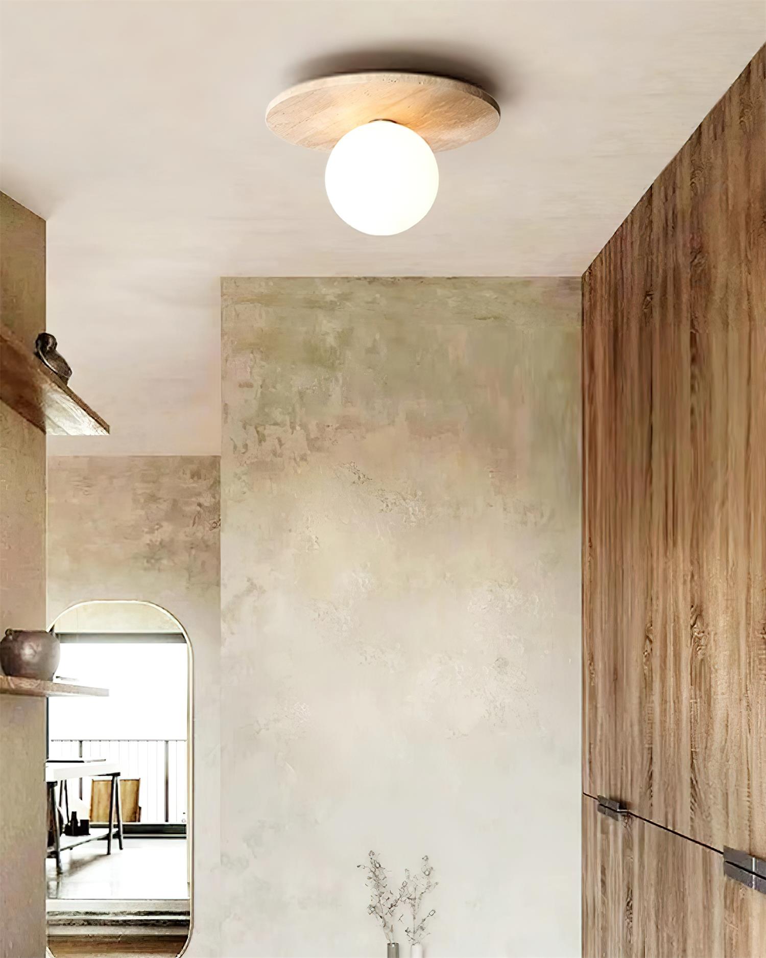 Ceiling Light Travertine Disc with Glass Globe Cozy - Letslighting