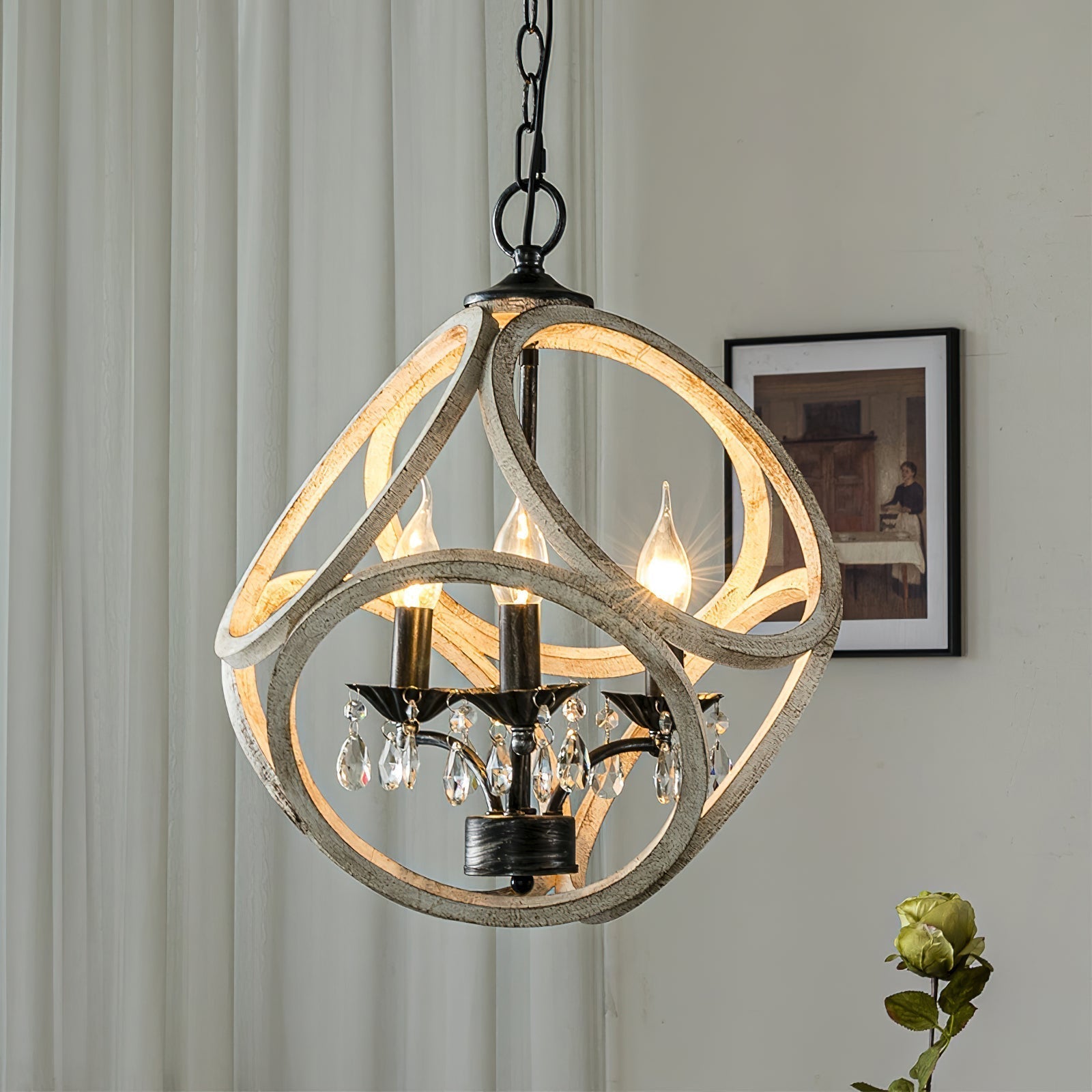 Viraearae Premium Nordic Crystal Wood Pendant Lamp - Lamp Copper