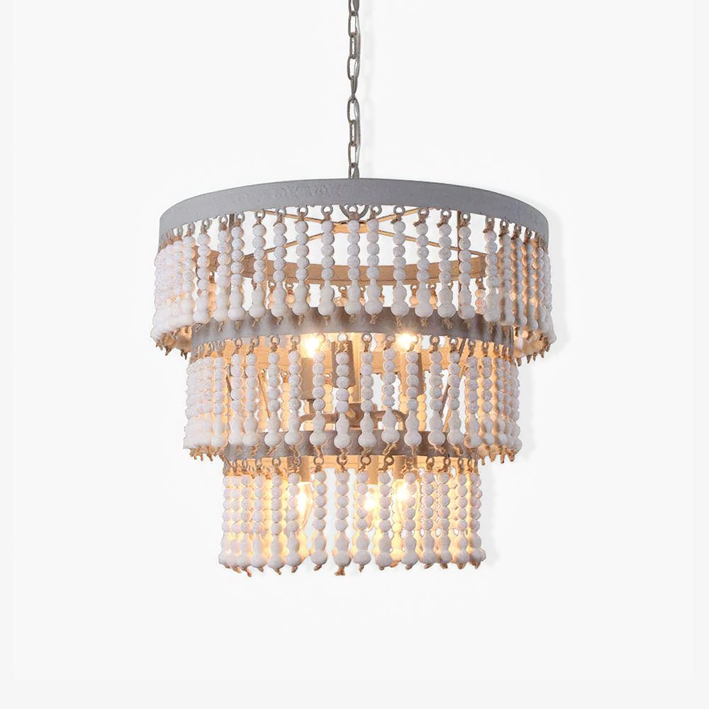 Three Tiered Wood Beaded Chandelier - Letslighting