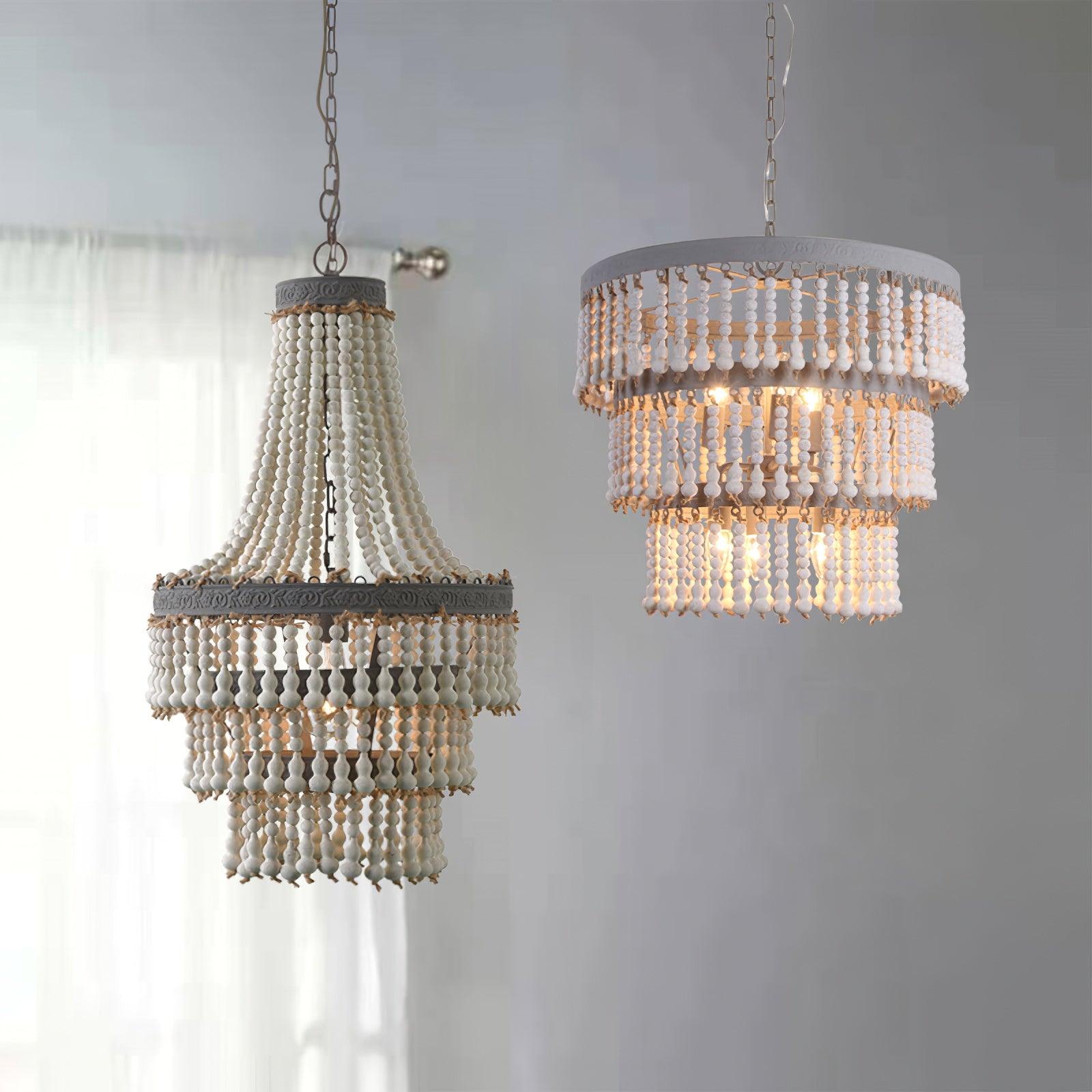 Three Tiered Wood Beaded Chandelier - Letslighting