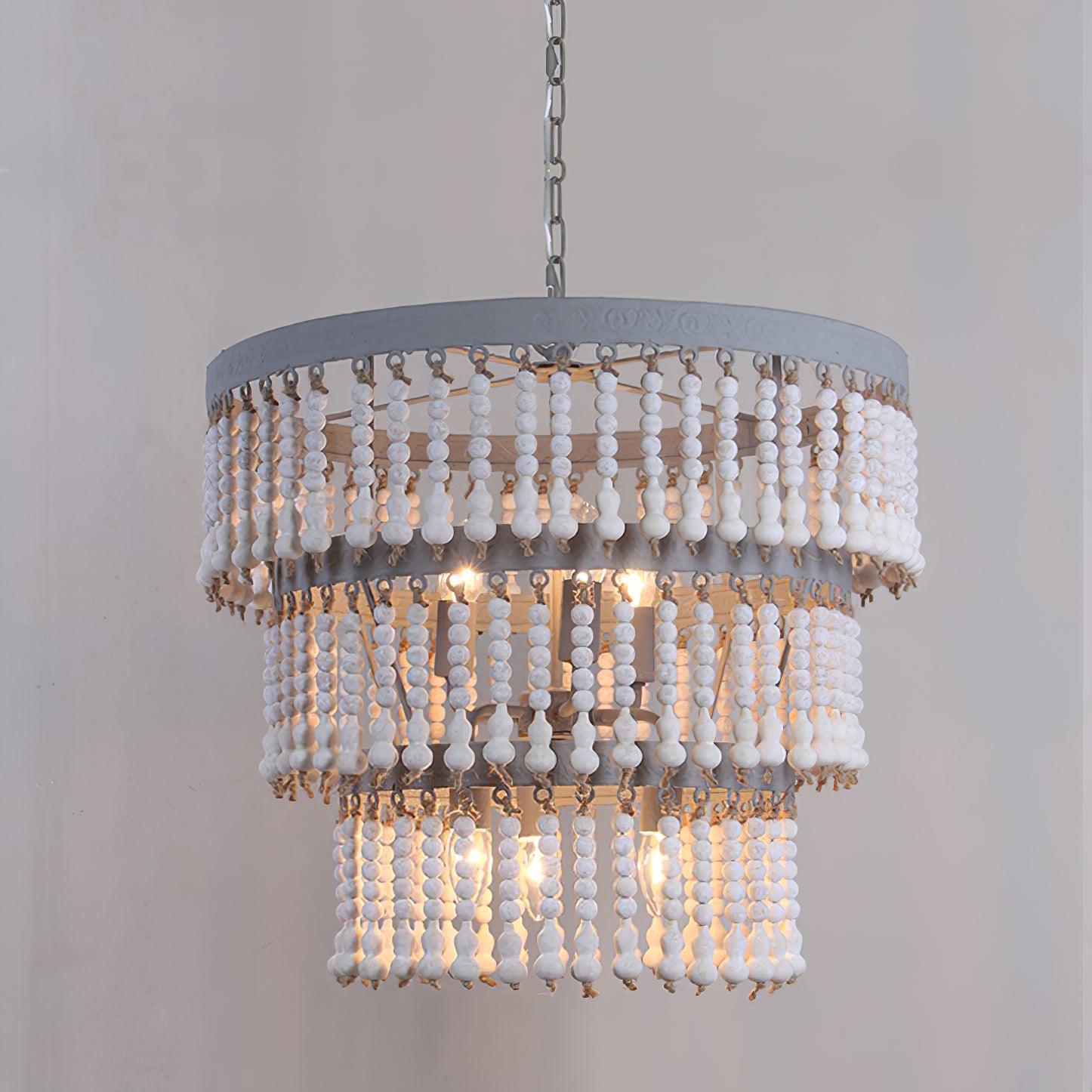 Three Tiered Wood Beaded Chandelier - Letslighting