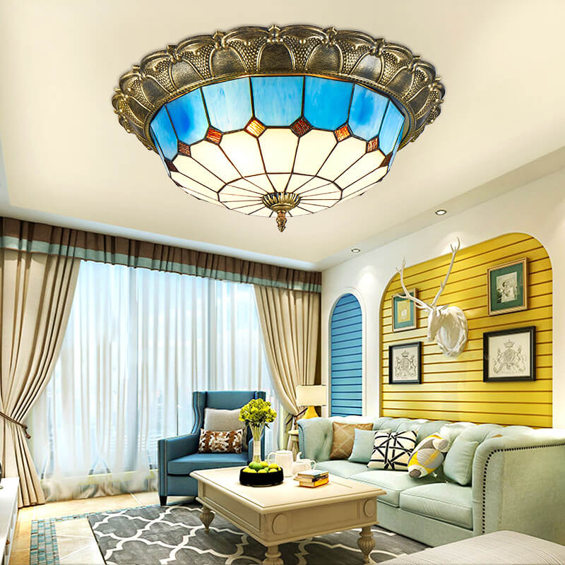 Tiffany Retro LED Plafón Metal/Vidrio Redondo Salón/Dormitorio