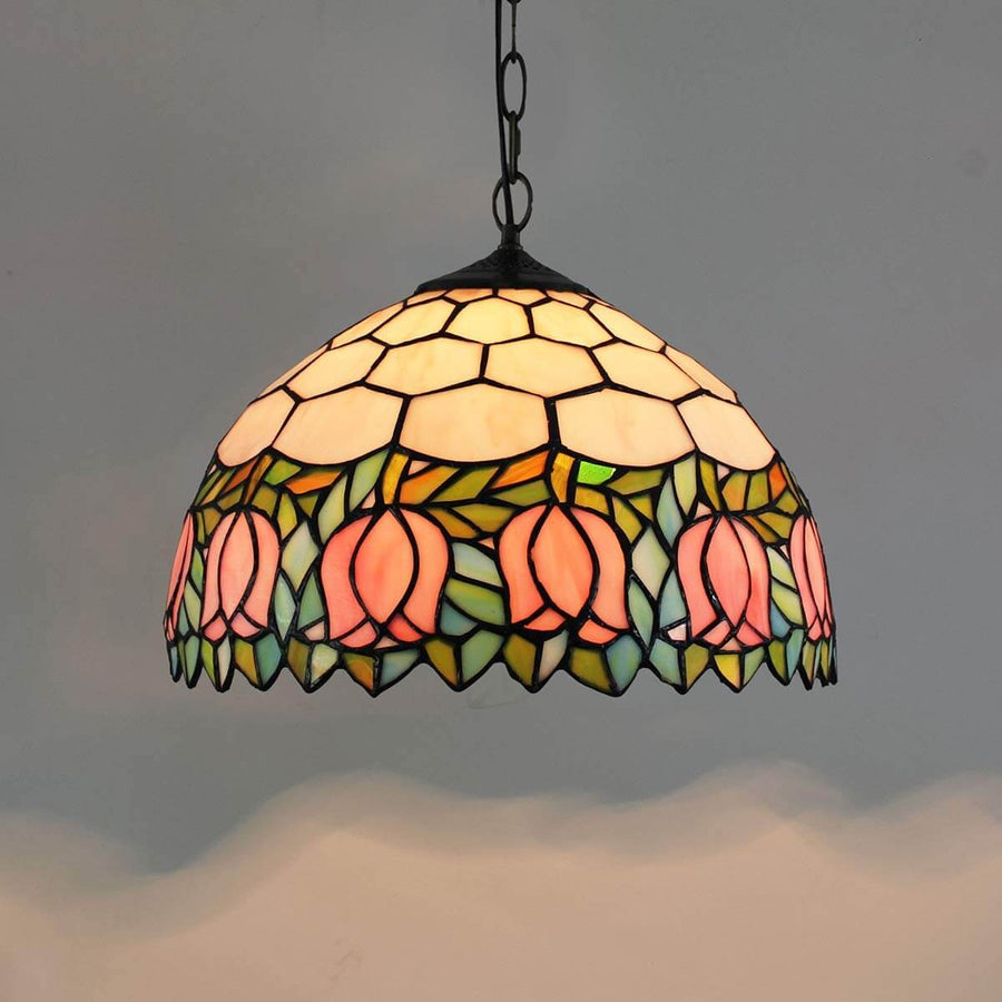 Tiffany Vintage Lujo Lámpara Colgante Vidrio Metal Rosa Bar/Salón