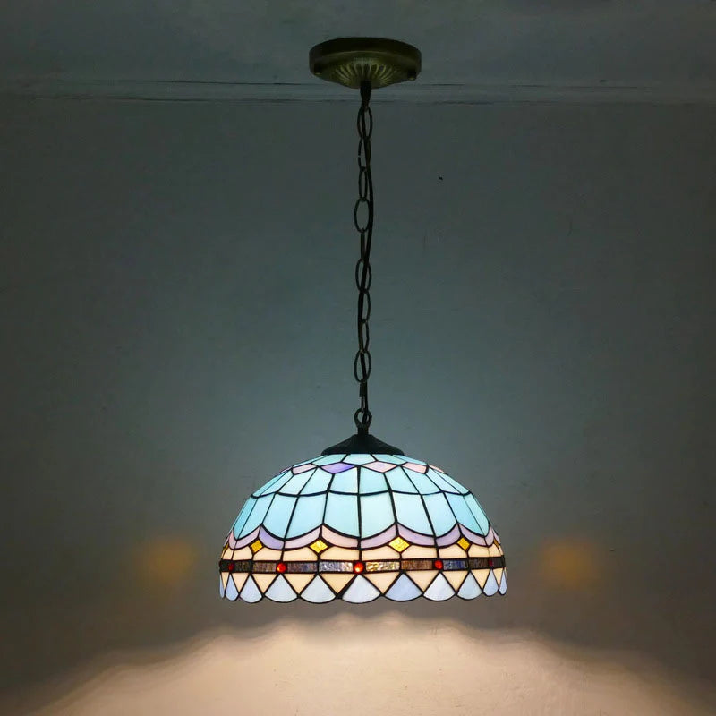 Tiffany Retro LED Lámpara colgante Azul Metal Vidrio Comedor