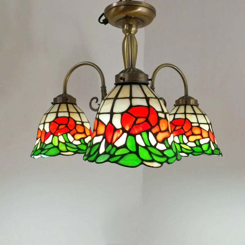Tiffany Retro LED Flor Lámparas de araña Multicolor Dormitorio/Bar/Comedor