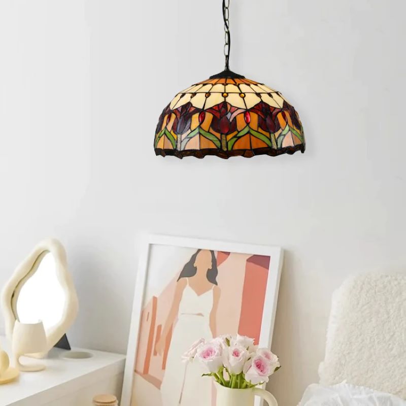 Tiffany Retro Redondo Multicolor Lámpara colgante Vidrio Salón/Bar