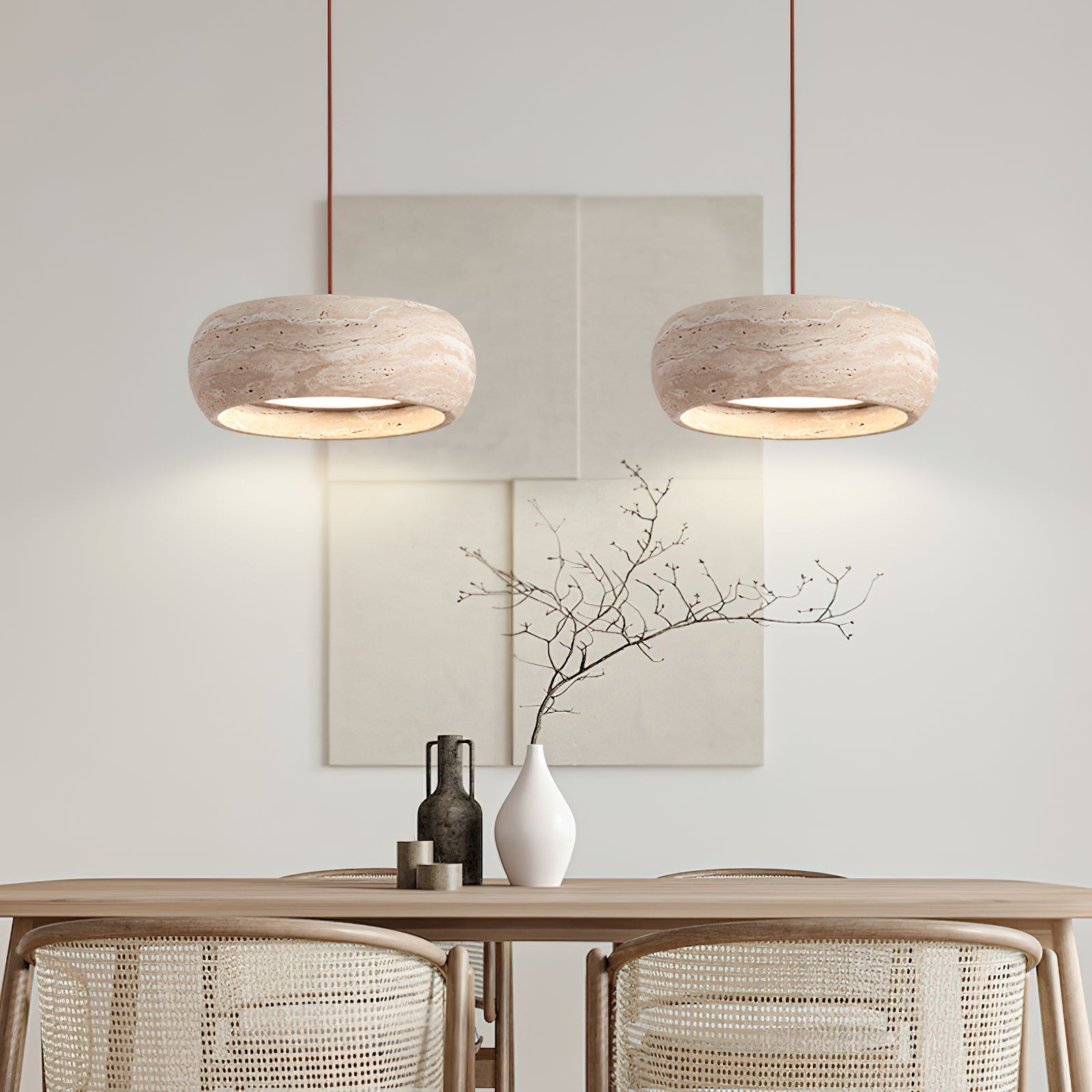 Eurvaran Modern Minimalist Drum Travertine Pendant Lamp - Lamp Copper