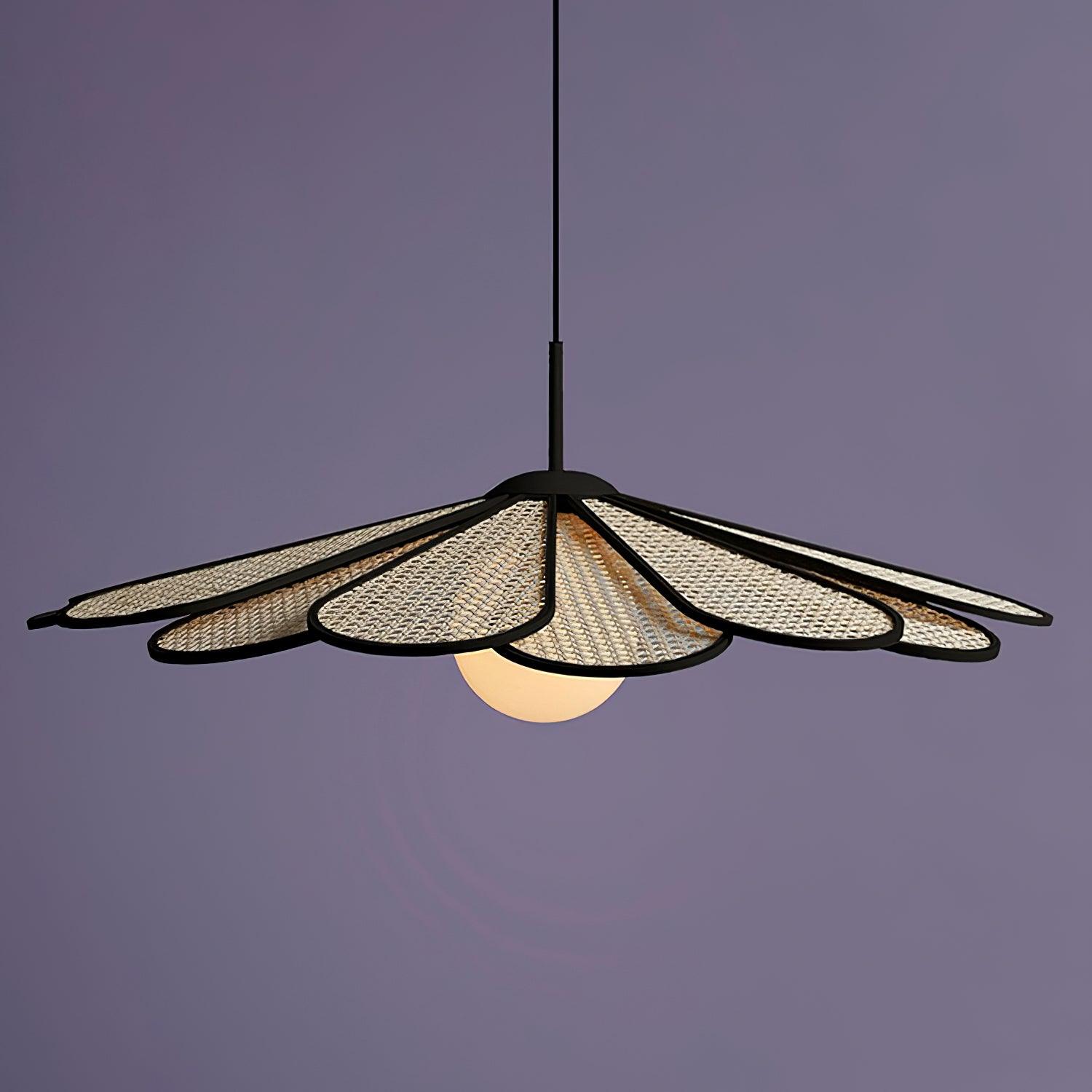 Pendant Lamp Rattan Petal Shade Metal Frame Tropical - Letslighting
