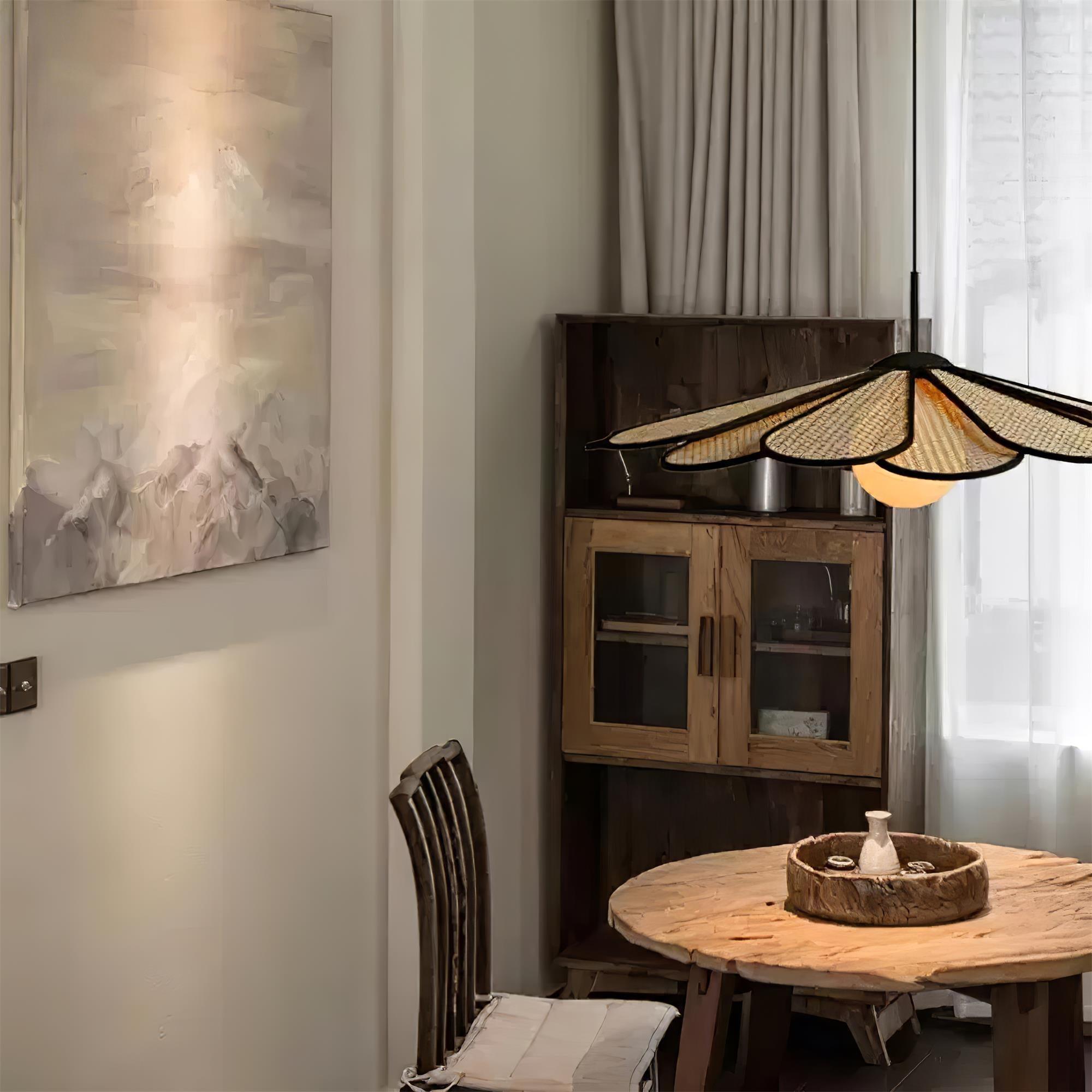 Pendant Lamp Rattan Petal Shade Metal Frame Tropical - Letslighting