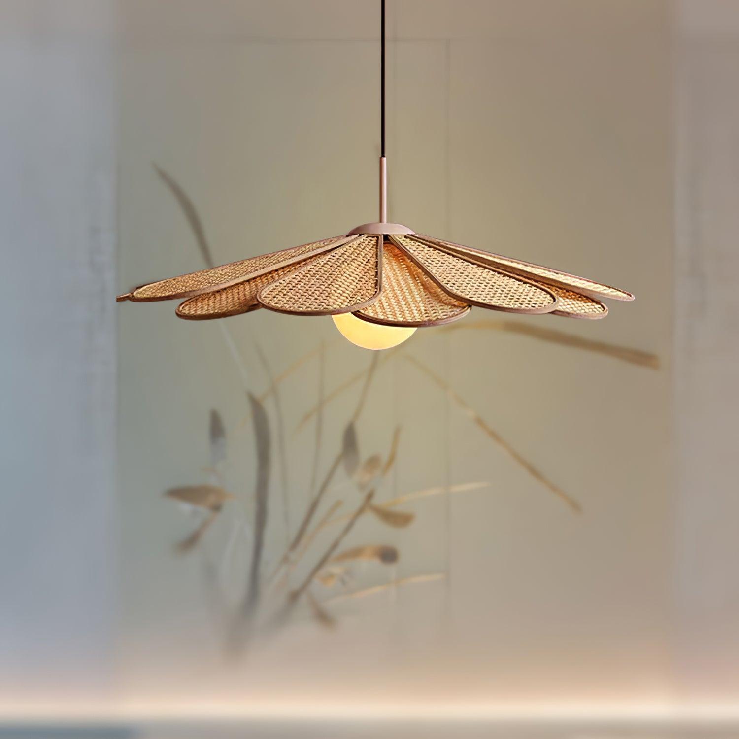 Pendant Lamp Rattan Petal Shade Metal Frame Tropical - Letslighting