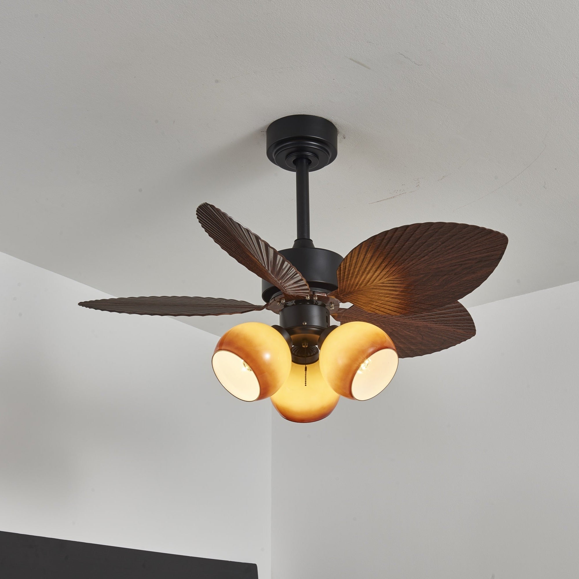 Lámpara de Techo con Ventilador Corvella con aspas de ABS y pantalla de cristal