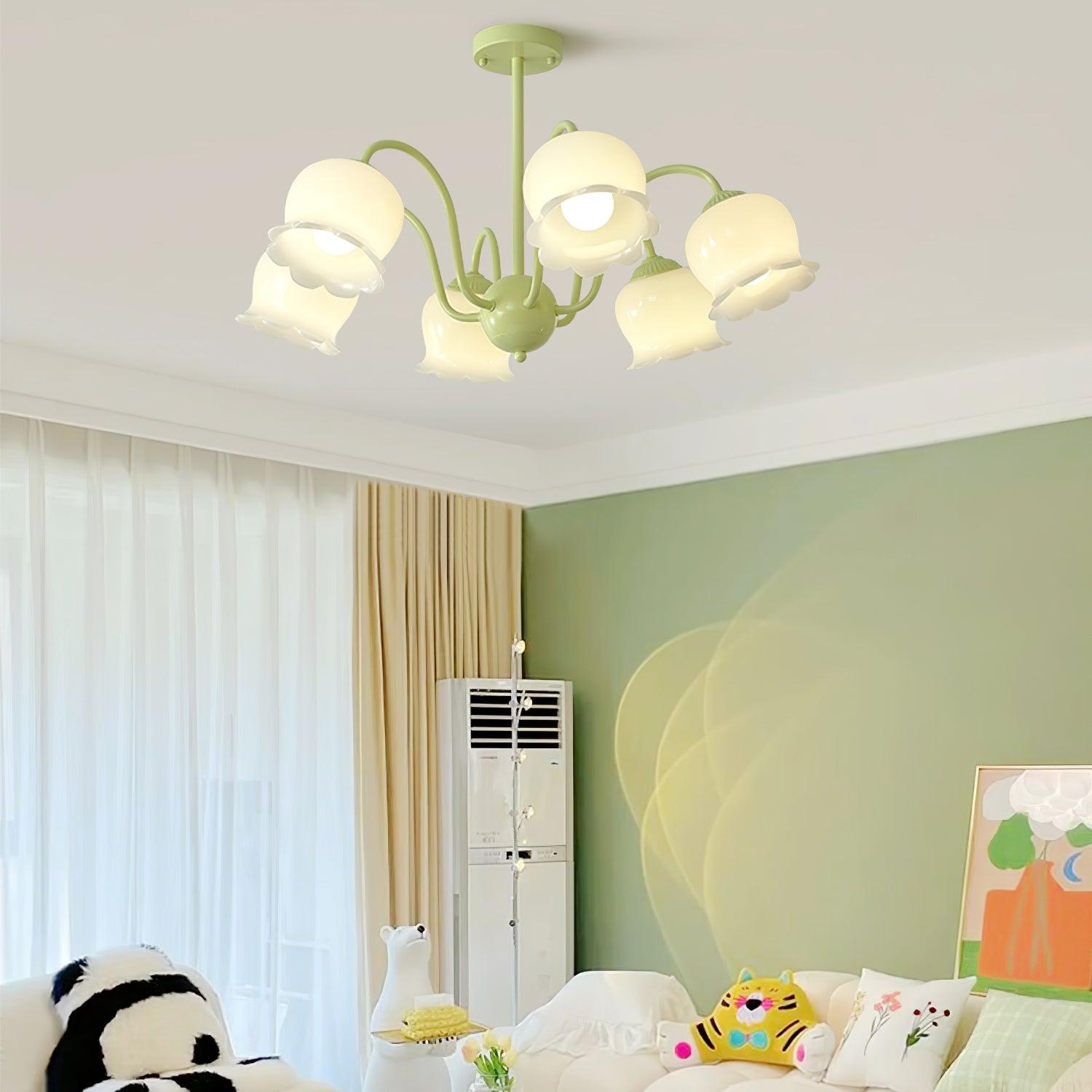 Lustra Trumpet Chandelier Floral Pastel Glass Petals - Letslighting
