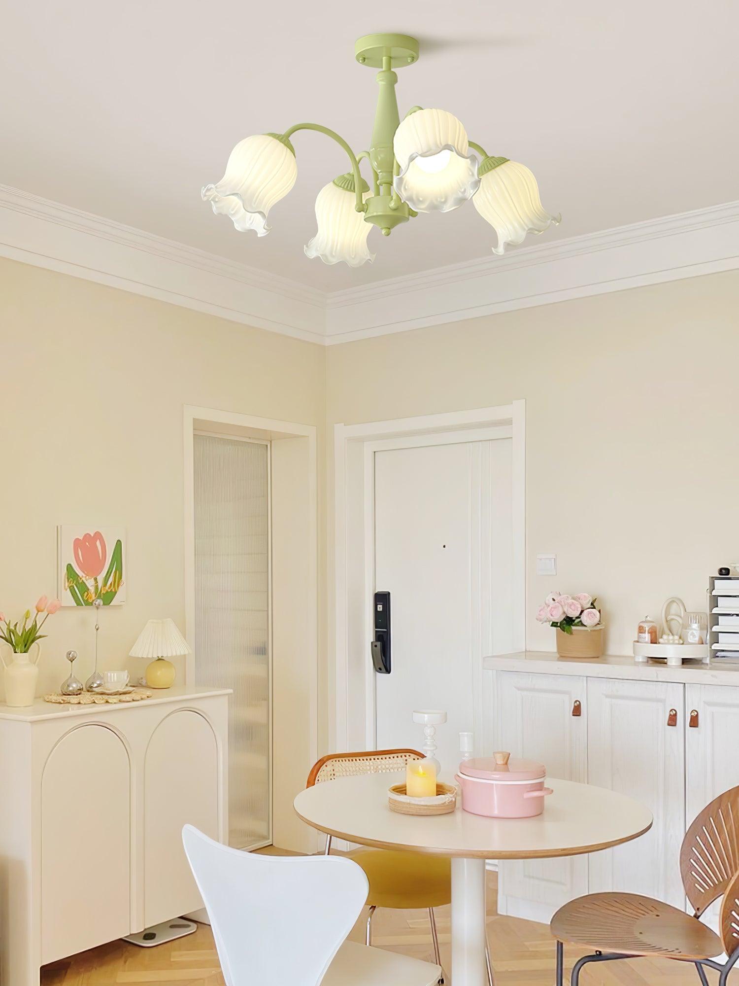 Lustra Trumpet Chandelier Floral Pastel Glass Petals - Letslighting
