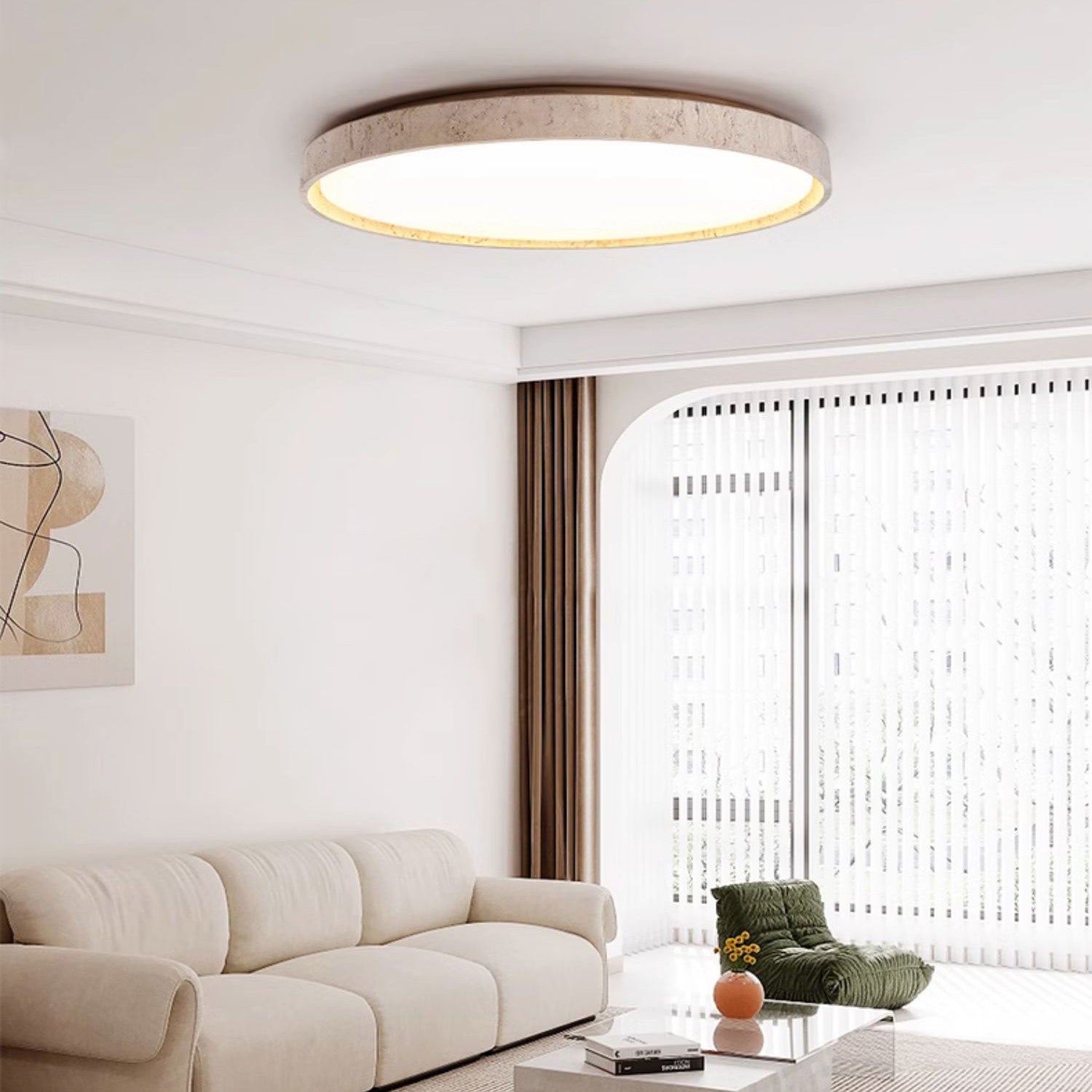 Symiror Modern Minimalist Round Travertine Ceiling Lamp - Lamp Copper