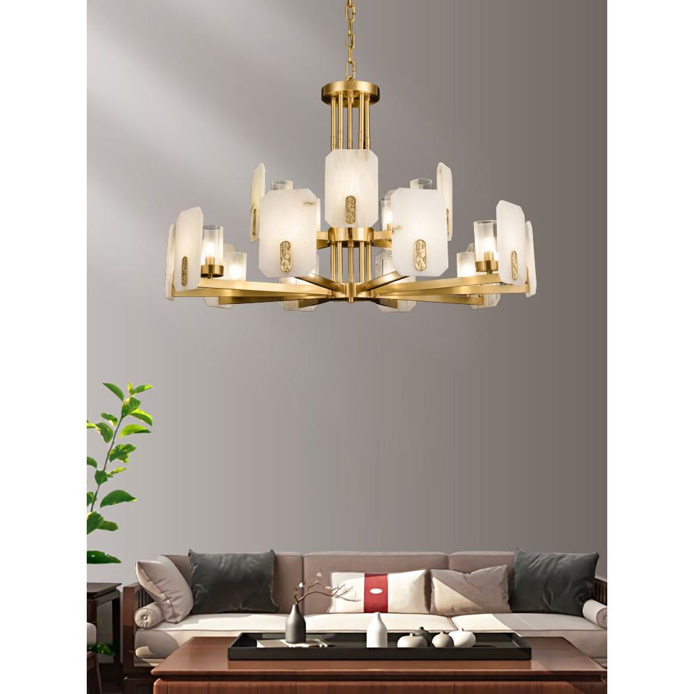 Aursorion Postmodern Luxury Brass Alabaster Chandelier - Lamp Copper
