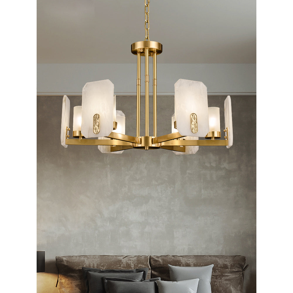 Aursorion Postmodern Luxury Brass Alabaster Chandelier - Lamp Copper