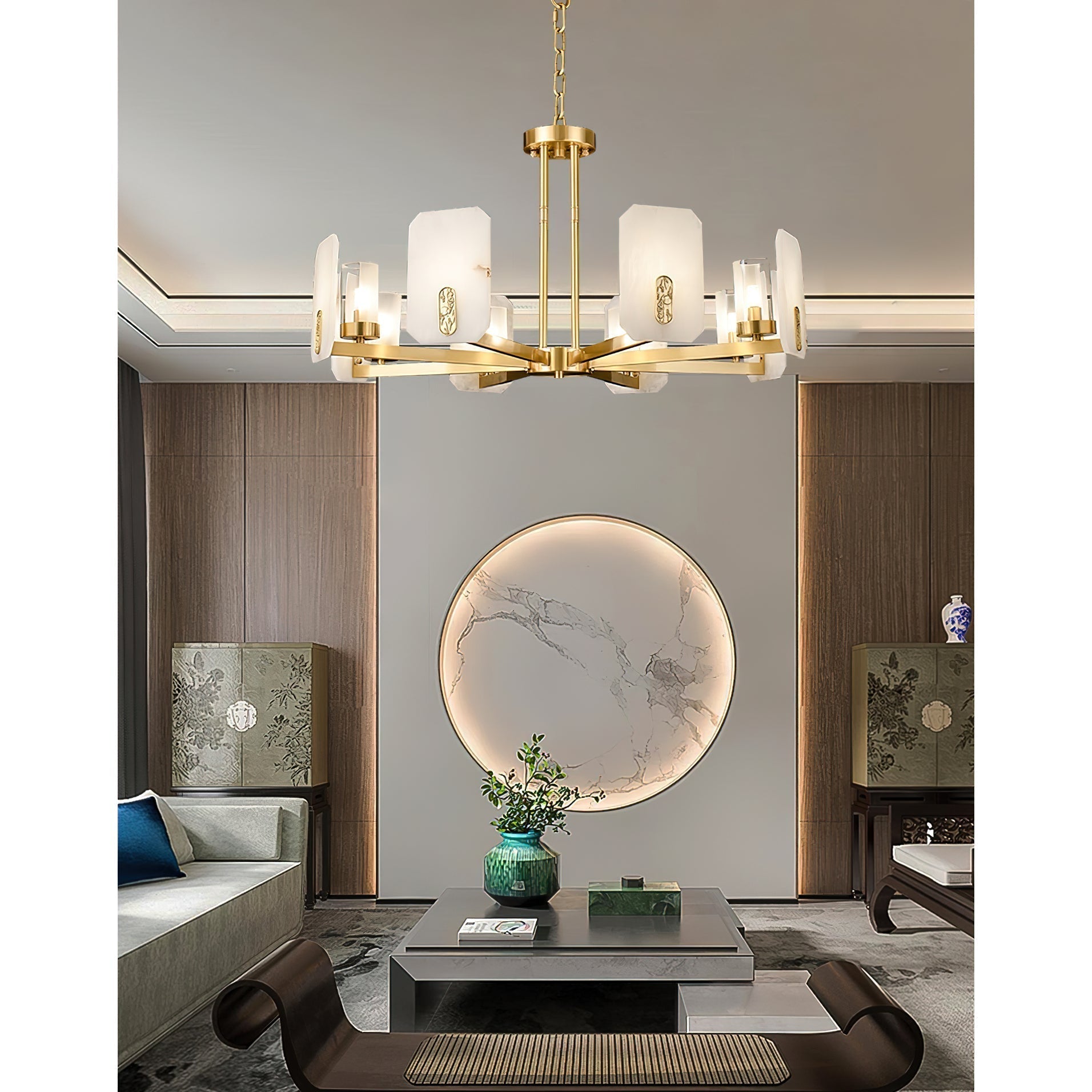 Aursorion Postmodern Luxury Brass Alabaster Chandelier - Lamp Copper
