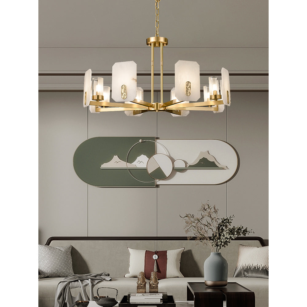 Aursorion Postmodern Luxury Brass Alabaster Chandelier - Lamp Copper