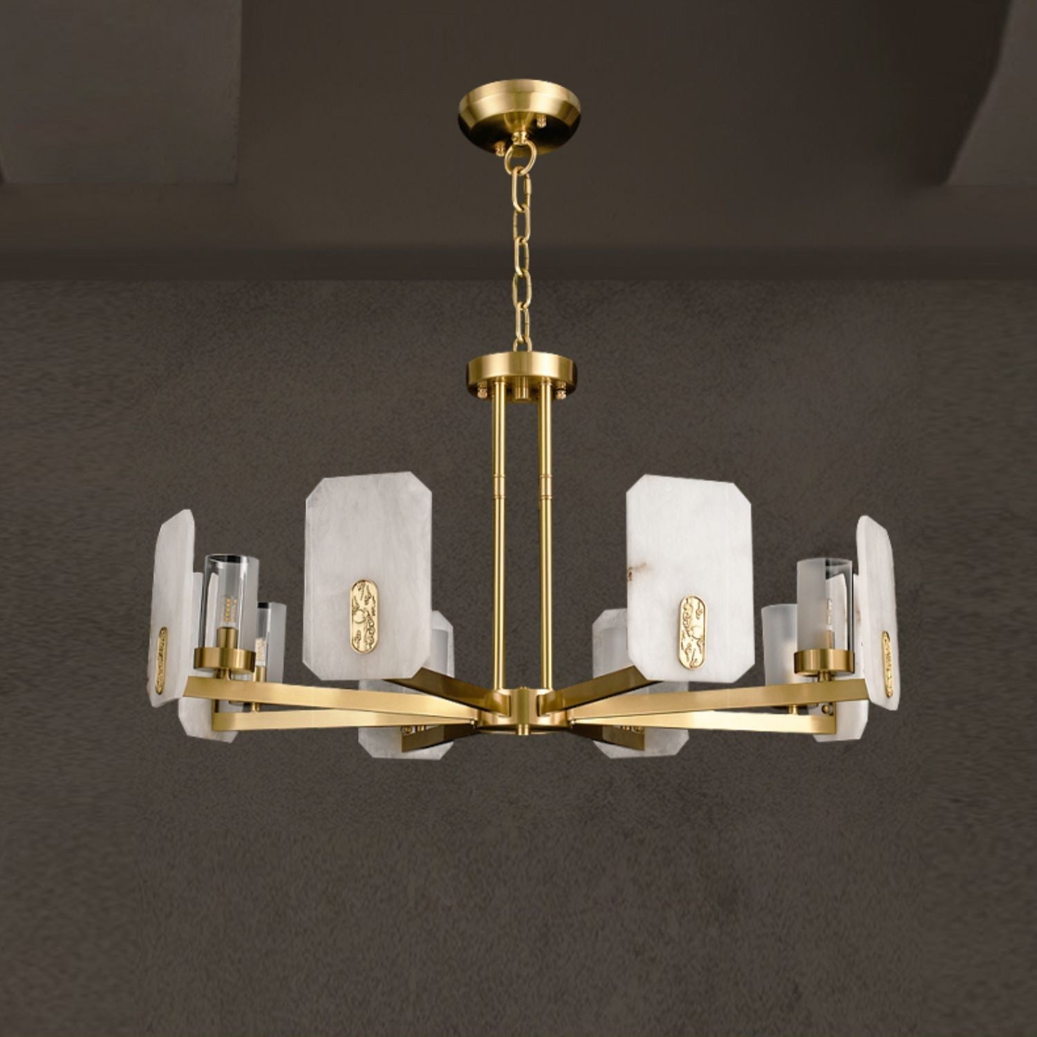 Aursorion Postmodern Luxury Brass Alabaster Chandelier - Lamp Copper