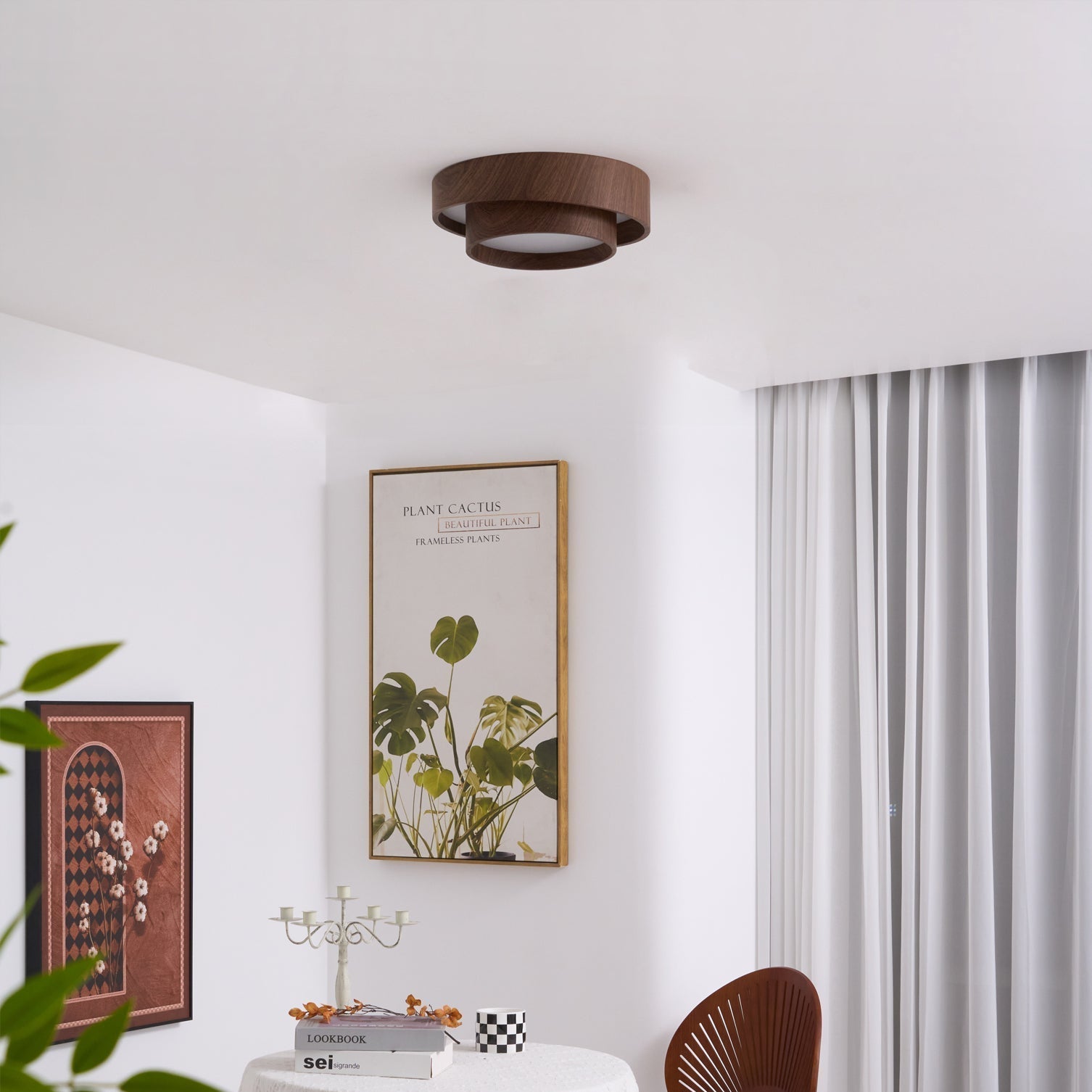 Muto Lámpara de Techo de Doble Aro en Color Nogal