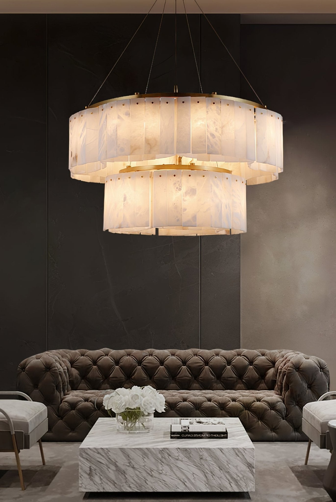 Ilveliel Double Tier Alabaster Pendant Light Chandelier - Letslighting