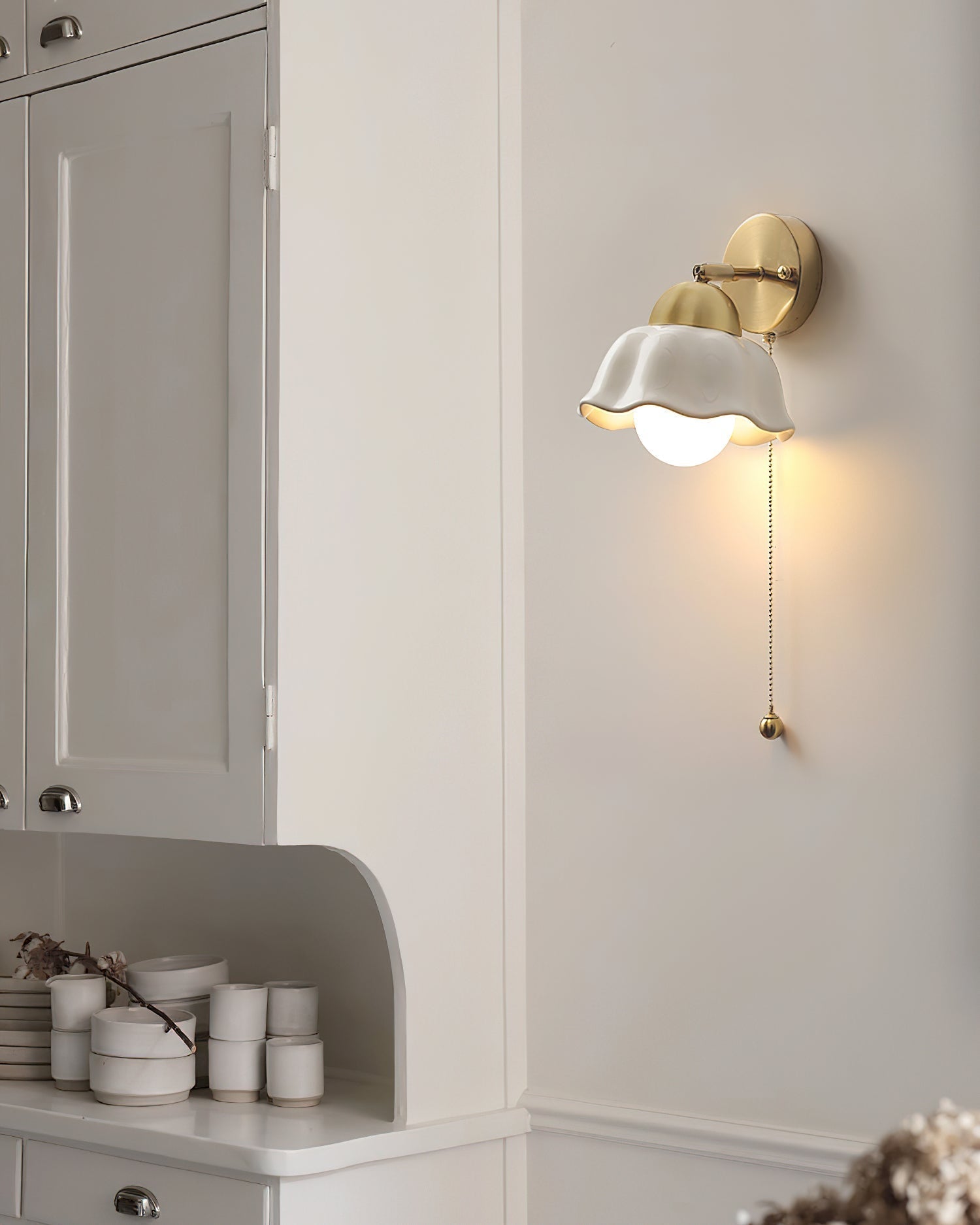 Wall Lamp Brass and Ceramic Wavy Shade Globe Accent Retro Artistic - Letslighting