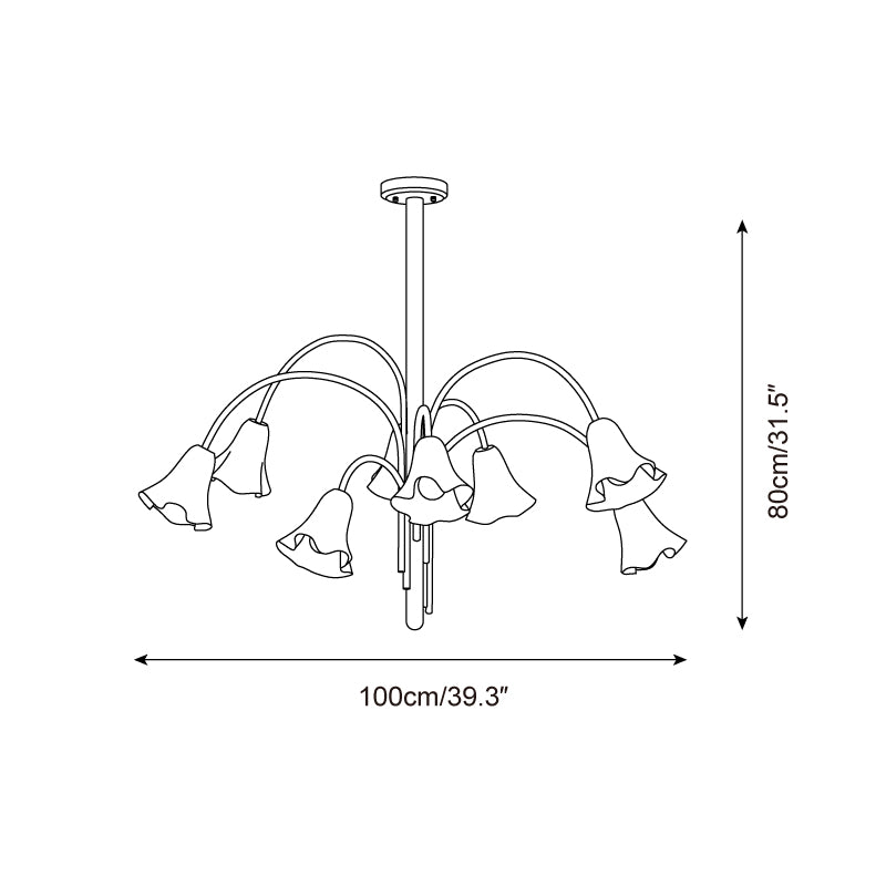 Chandelier Flower-Shaped Glass Shades on Gold Metal Arms for Dining - Letslighting