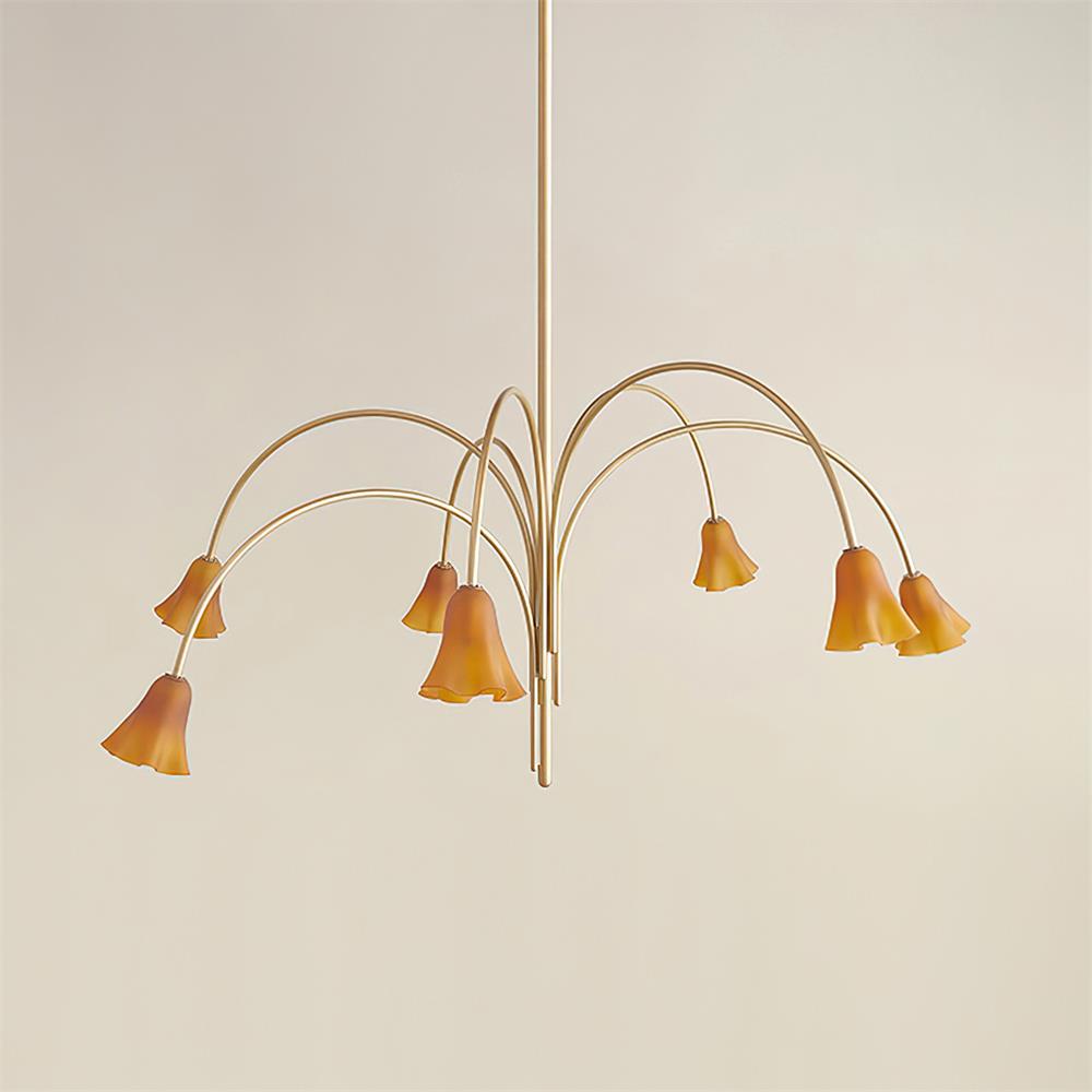 Chandelier Flower-Shaped Glass Shades on Gold Metal Arms for Dining - Letslighting