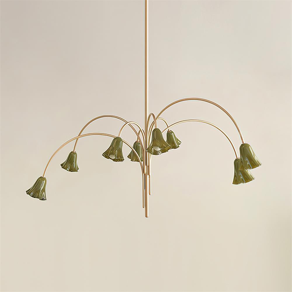 Chandelier Flower-Shaped Glass Shades on Gold Metal Arms for Dining - Letslighting