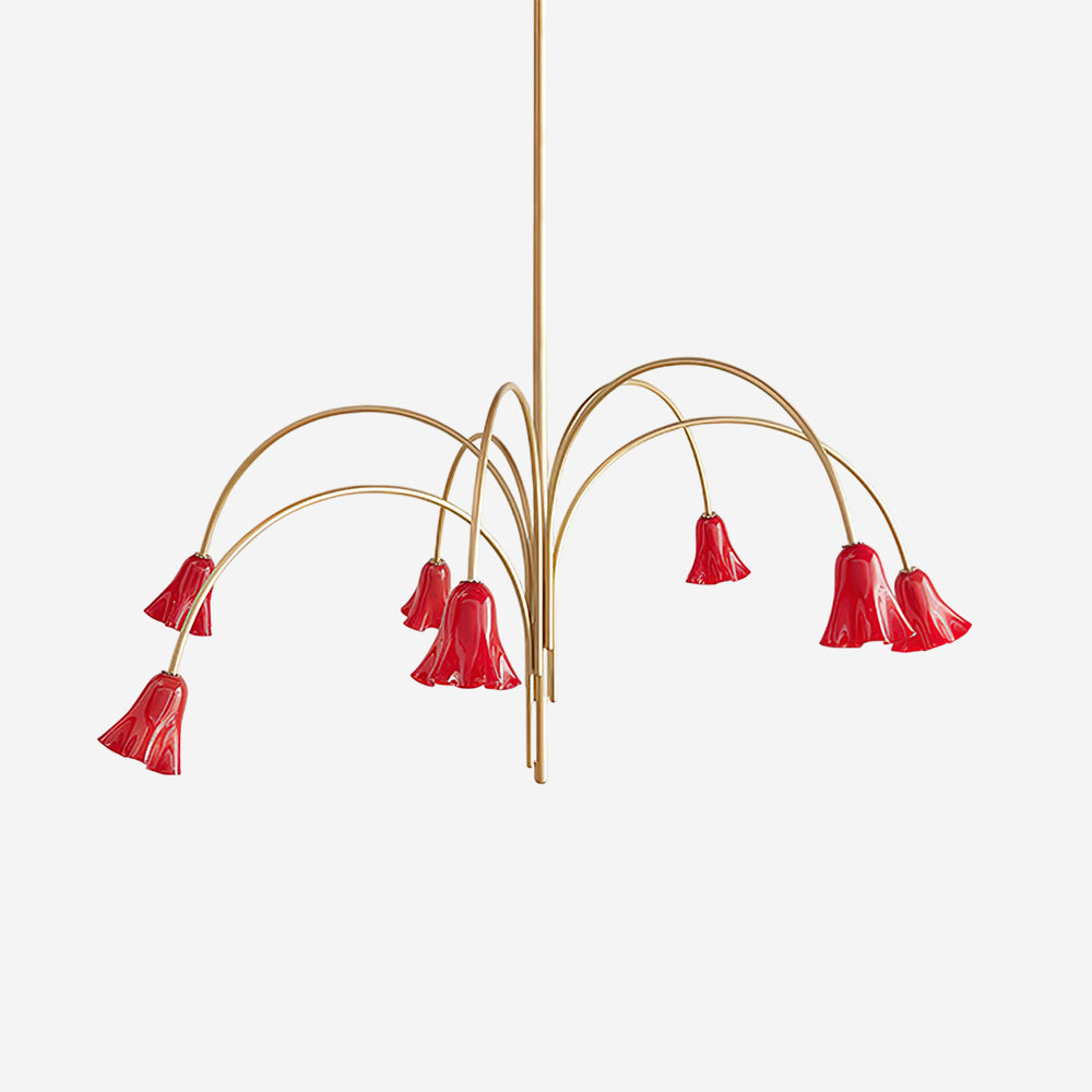 Chandelier Flower-Shaped Glass Shades on Gold Metal Arms for Dining - Letslighting