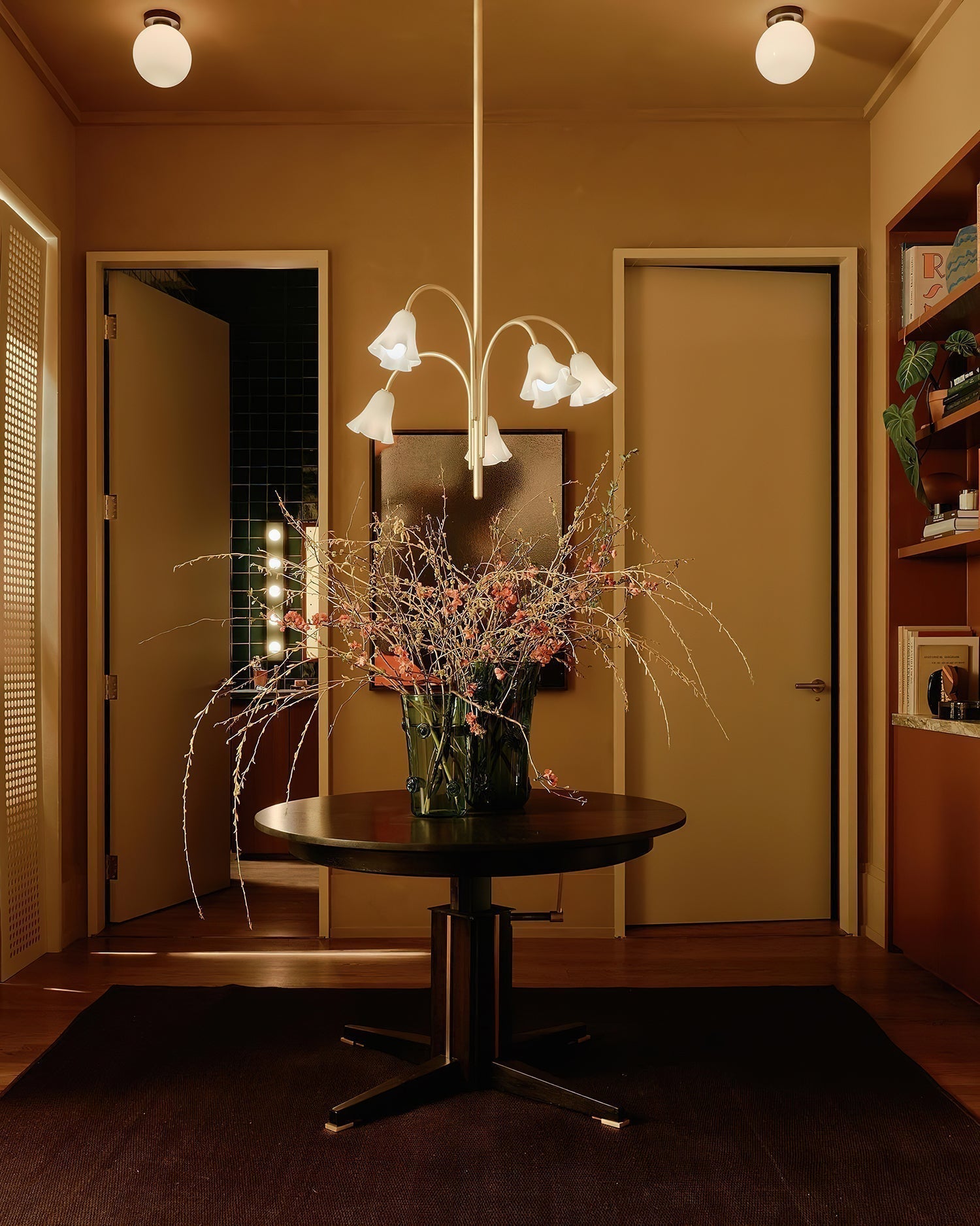 Chandelier Flower-Shaped Glass Shades on Gold Metal Arms for Dining - Letslighting