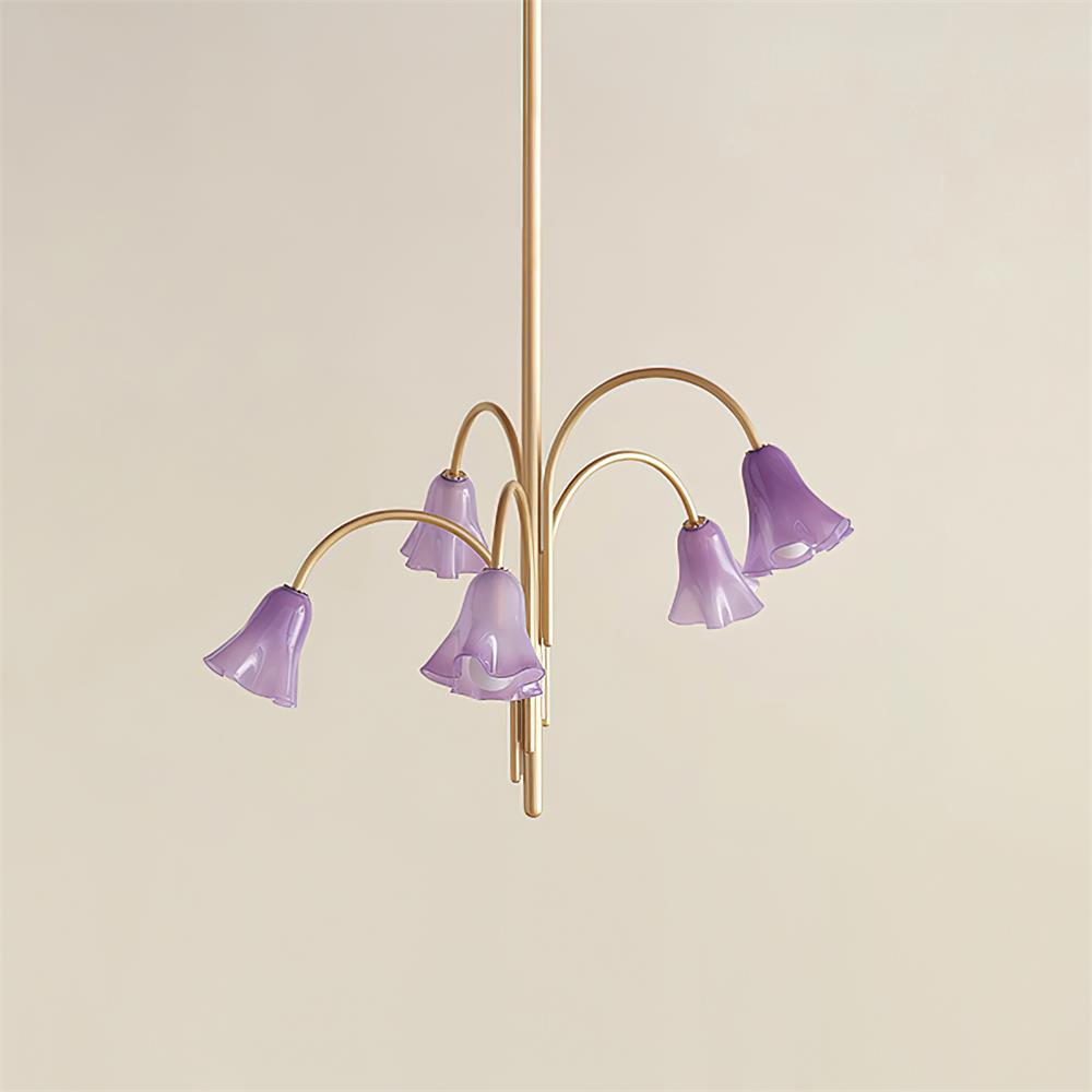 Chandelier Flower-Shaped Glass Shades on Gold Metal Arms for Dining - Letslighting