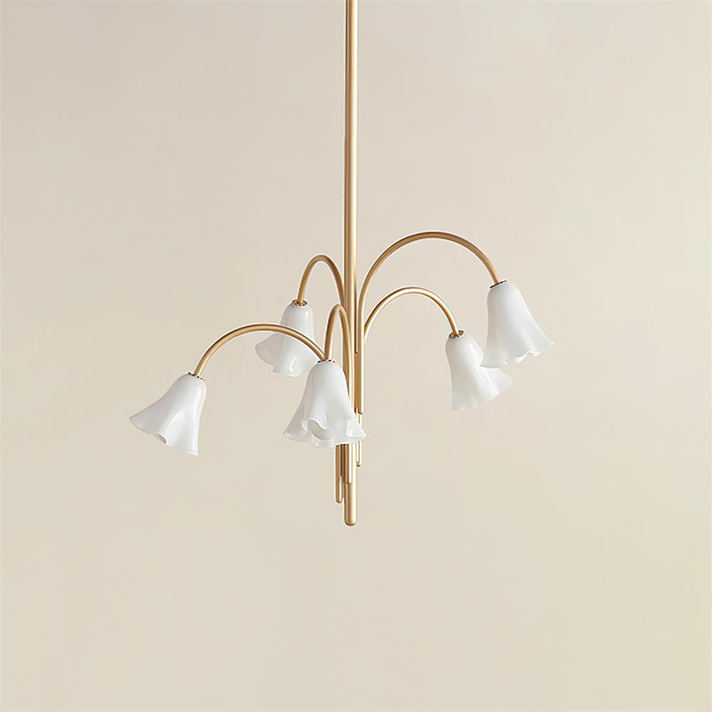 Chandelier Flower-Shaped Glass Shades on Gold Metal Arms for Dining - Letslighting
