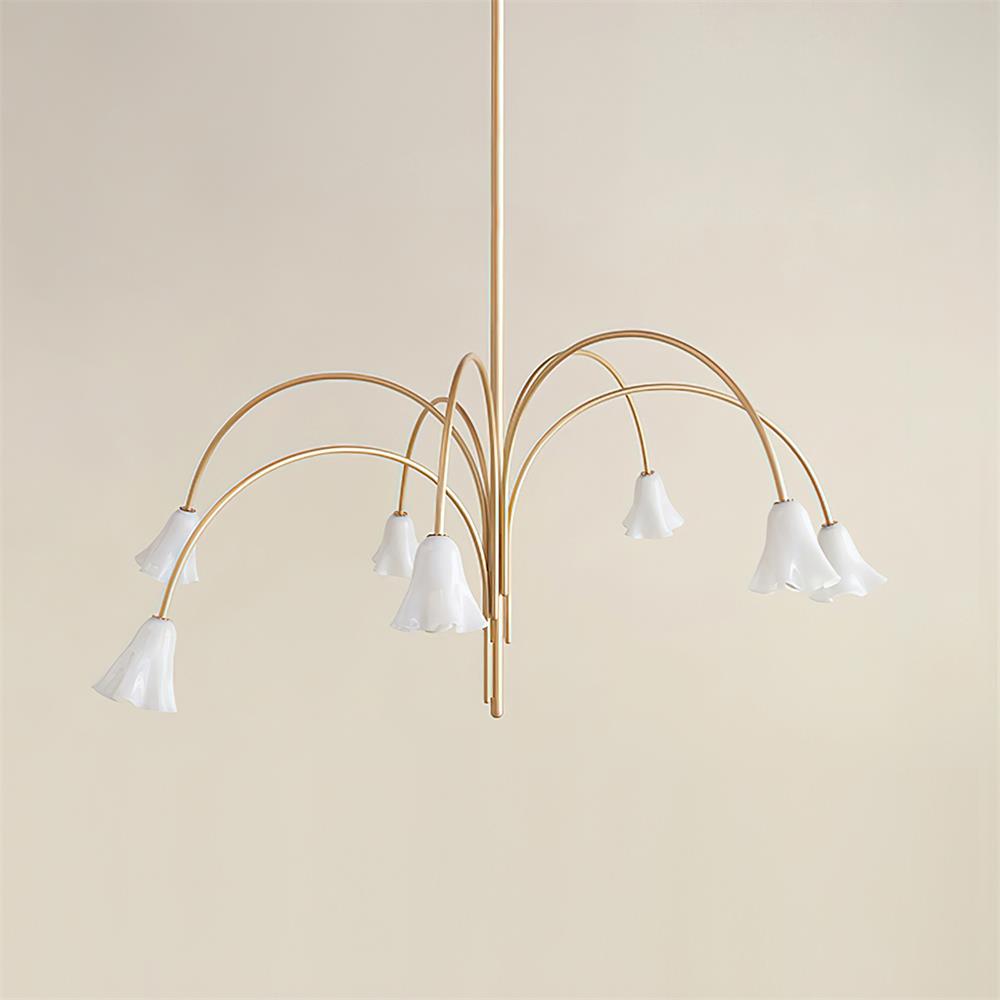 Chandelier Flower-Shaped Glass Shades on Gold Metal Arms for Dining - Letslighting